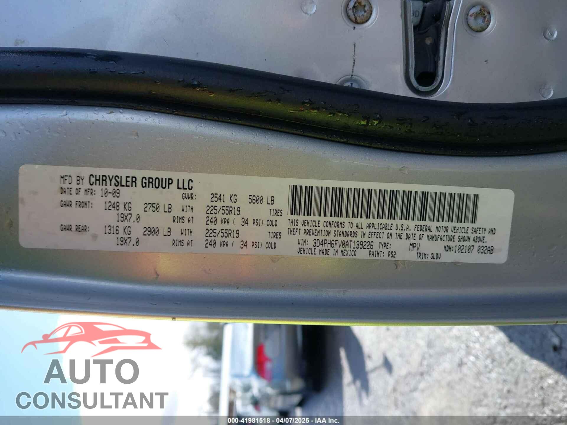DODGE JOURNEY 2010 - 3D4PH6FV0AT139226