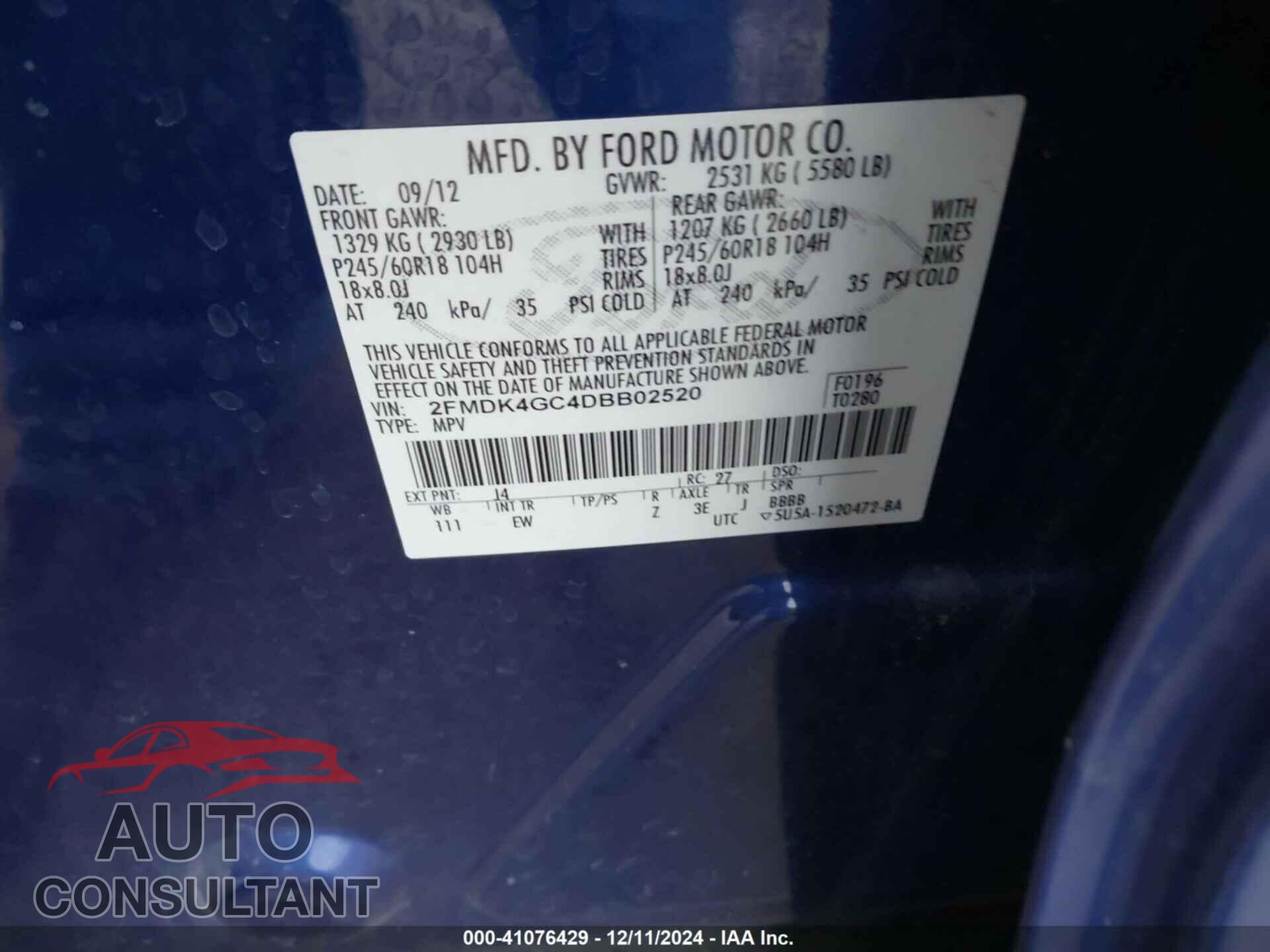 FORD EDGE 2013 - 2FMDK4GC4DBB02520
