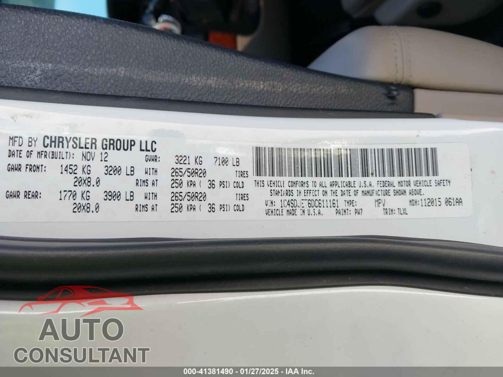 DODGE DURANGO 2013 - 1C4SDJET6DC611161