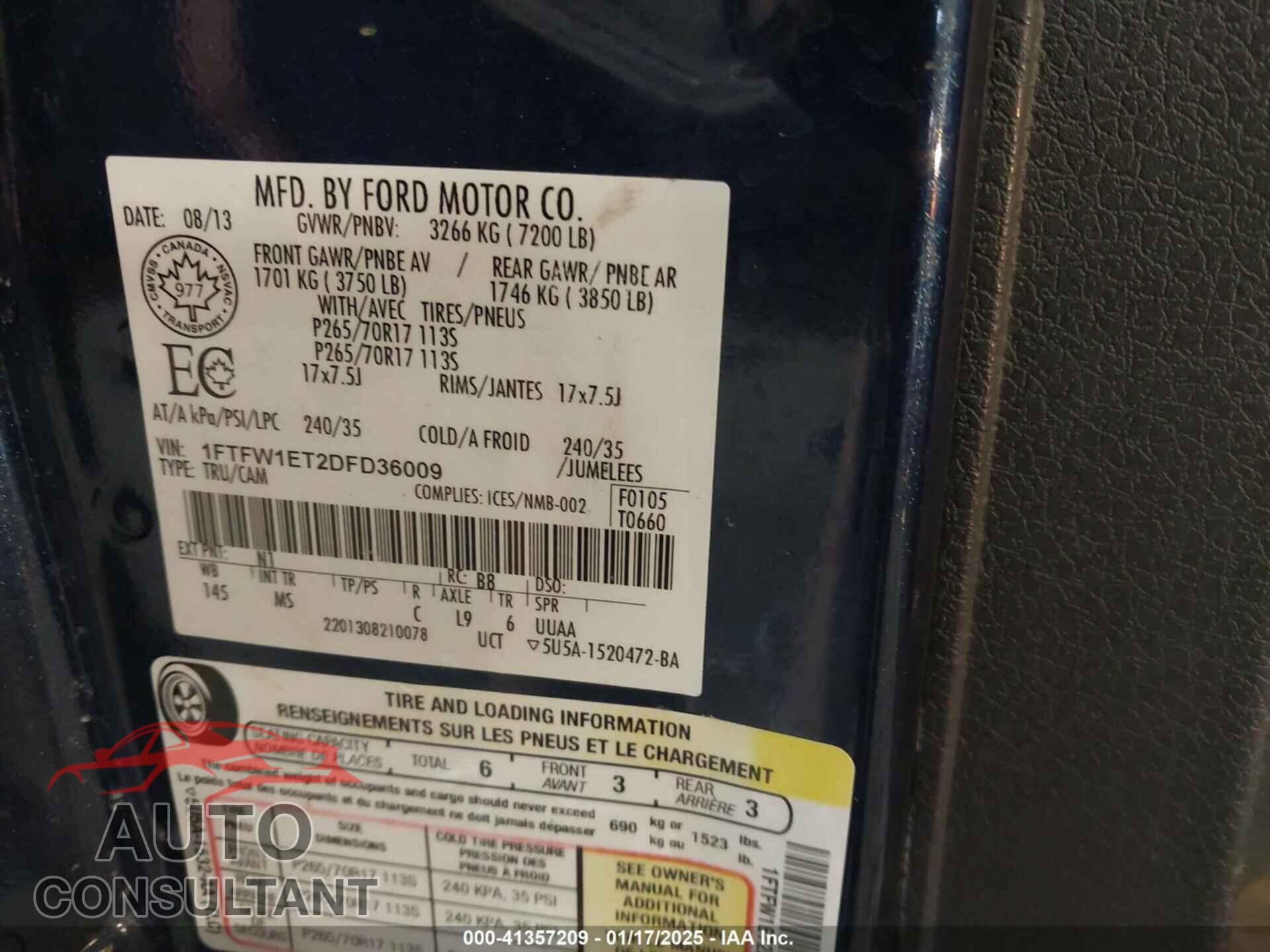 FORD F-150 2013 - 1FTFW1ET2DFD36009