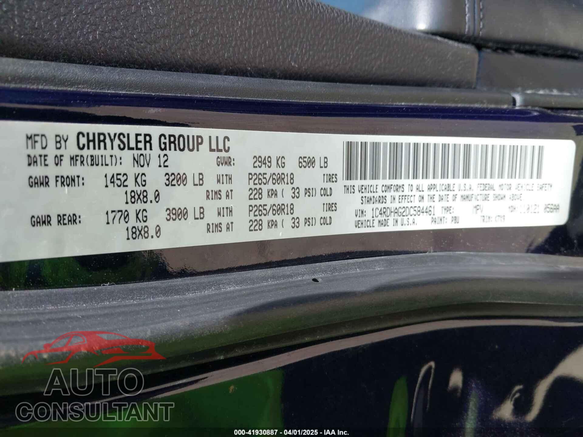 DODGE DURANGO 2013 - 1C4RDHAG2DC584461