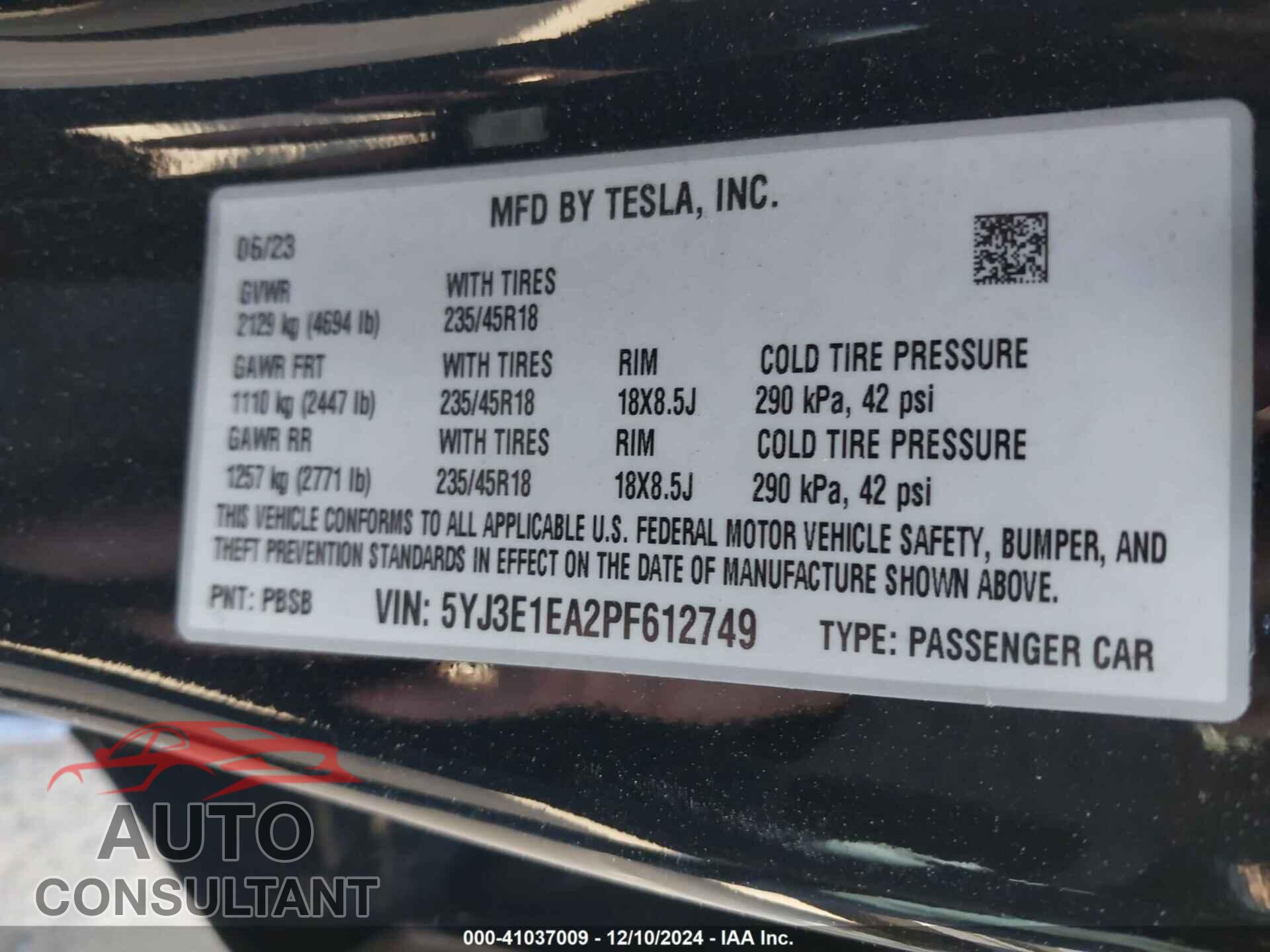 TESLA MODEL 3 2023 - 5YJ3E1EA2PF612749