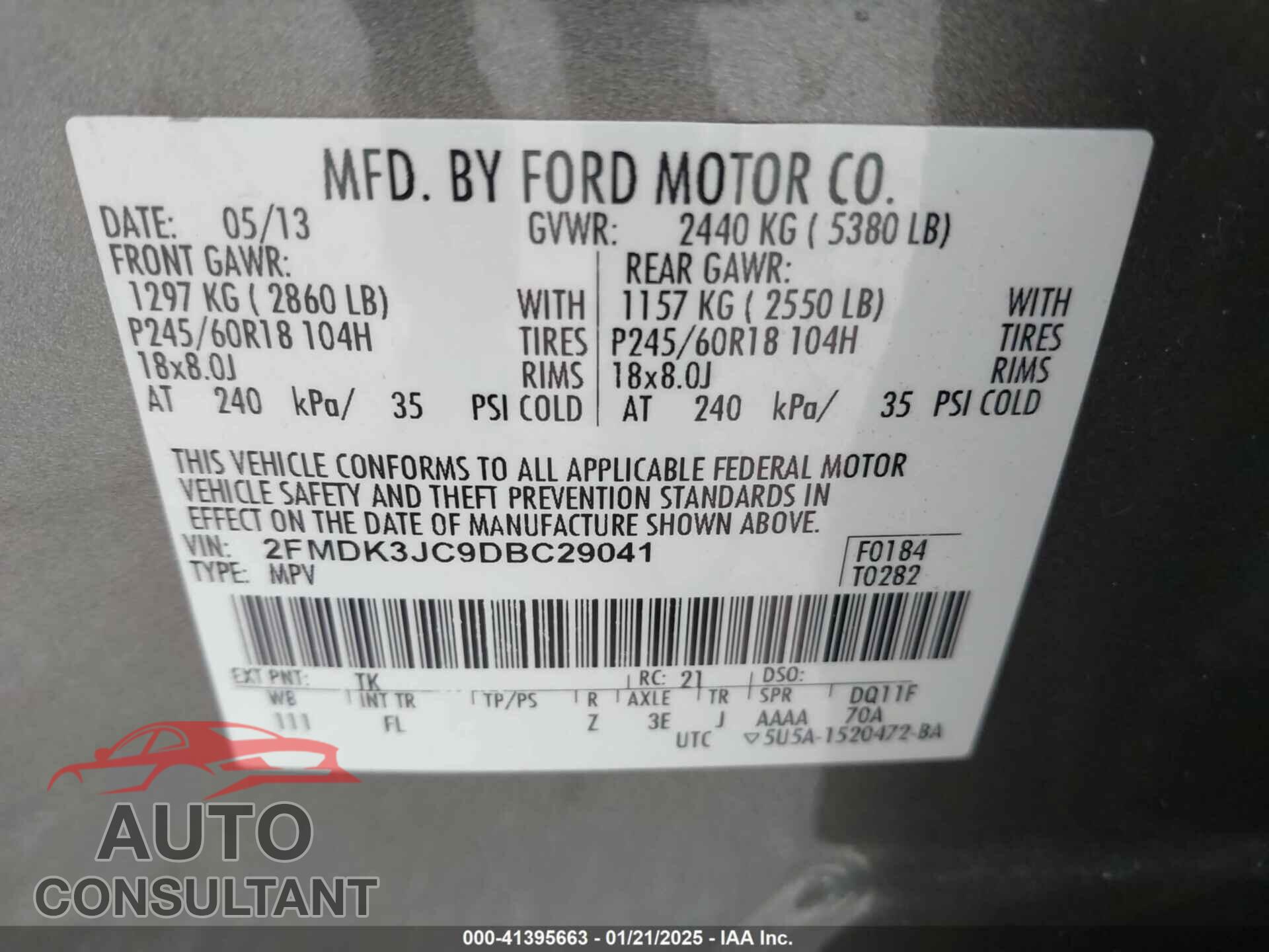 FORD EDGE 2013 - 2FMDK3JC9DBC29041