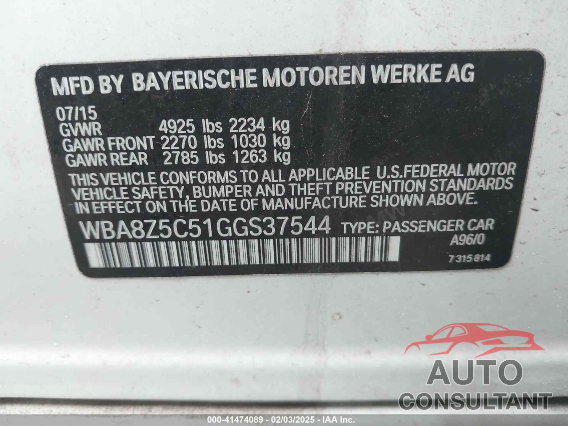 BMW 328I GRAN TURISMO 2016 - WBA8Z5C51GGS37544