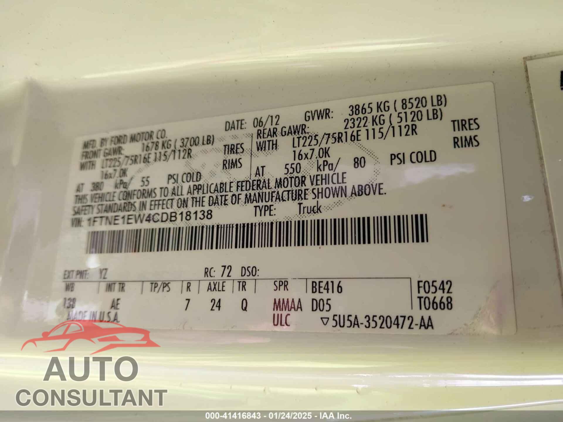 FORD E-150 2012 - 1FTNE1EW4CDB18138