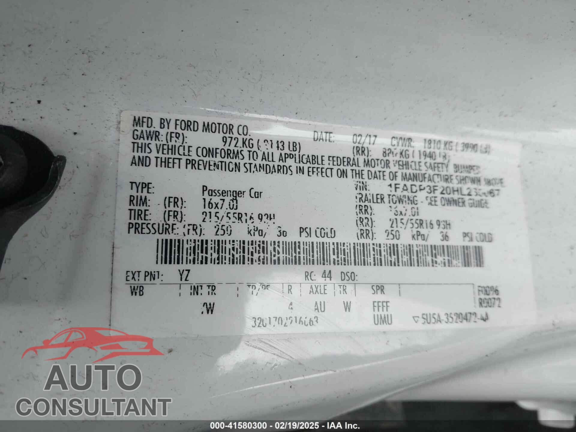 FORD FOCUS 2017 - 1FADP3F20HL235067