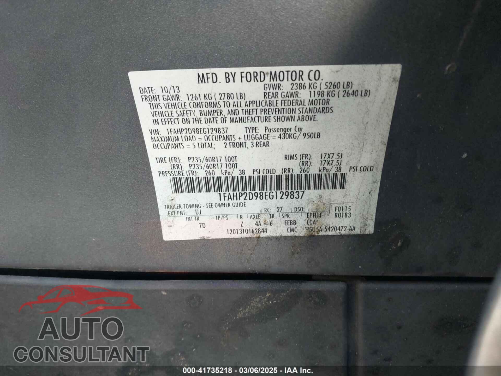 FORD TAURUS 2014 - 1FAHP2D98EG129837