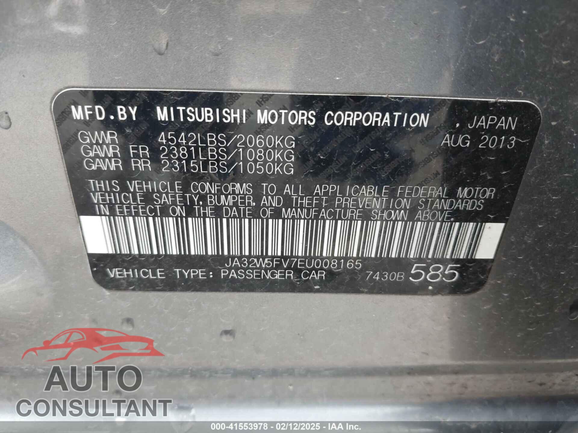 MITSUBISHI LANCER EVOLUTION 2014 - JA32W5FV7EU008165