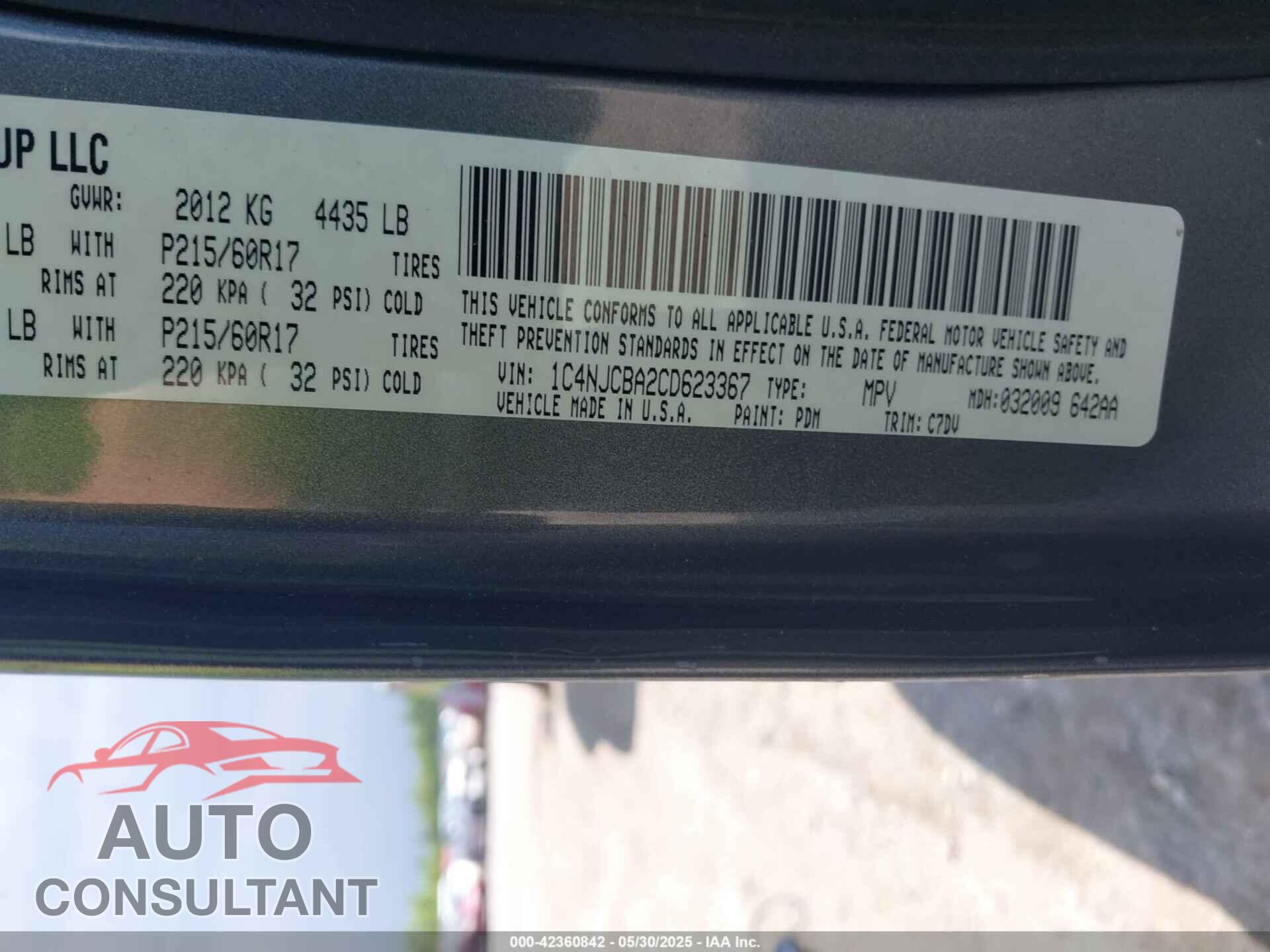 JEEP COMPASS 2012 - 1C4NJCBA2CD623367