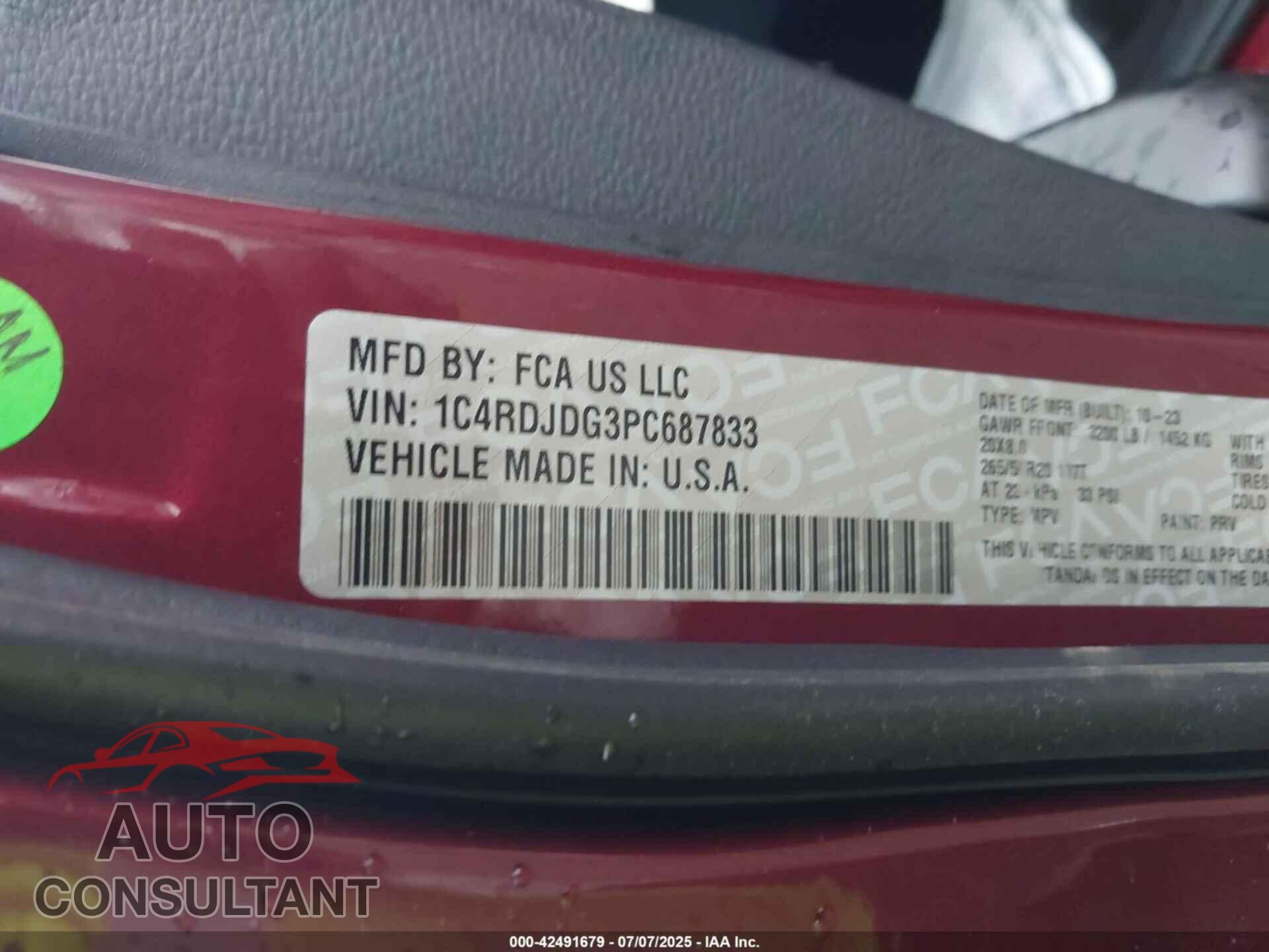 DODGE DURANGO 2023 - 1C4RDJDG3PC687833