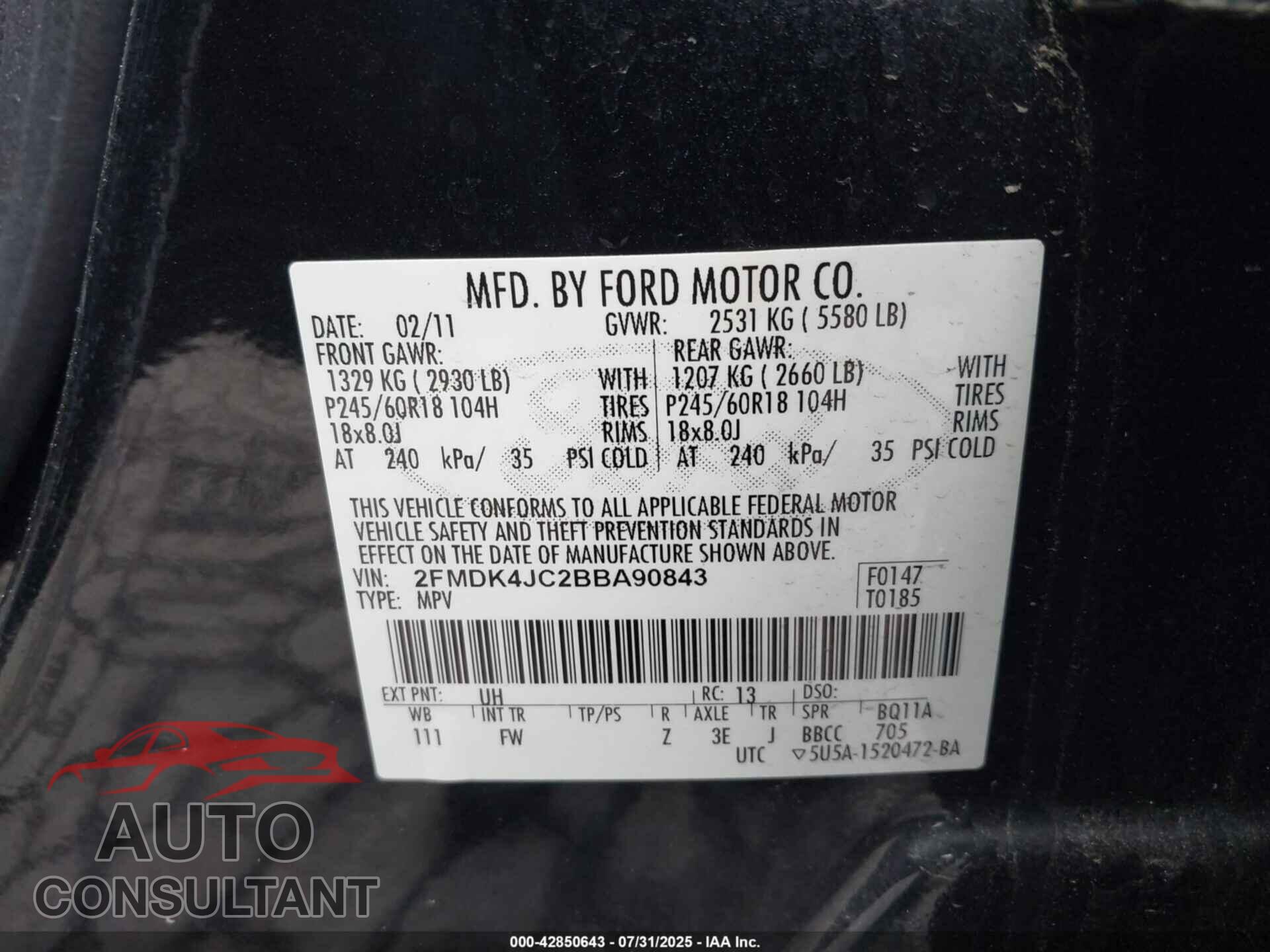 FORD EDGE 2011 - 2FMDK4JC2BBA90843