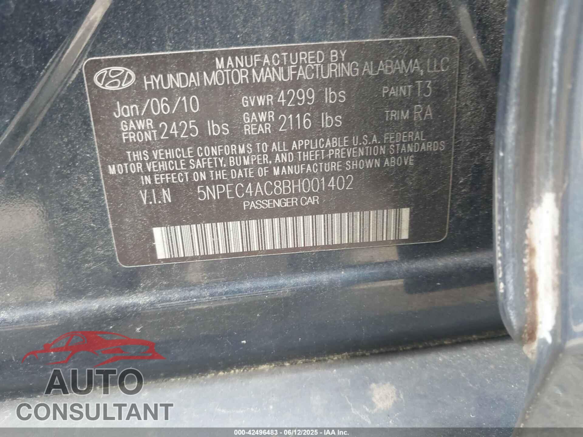 HYUNDAI SONATA 2011 - 5NPEC4AC8BH001402