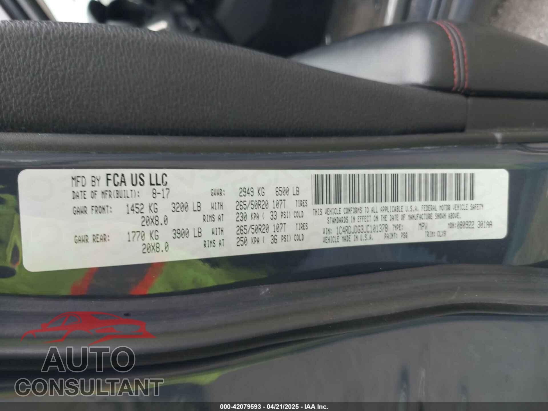 DODGE DURANGO 2018 - 1C4RDJDG3JC101378