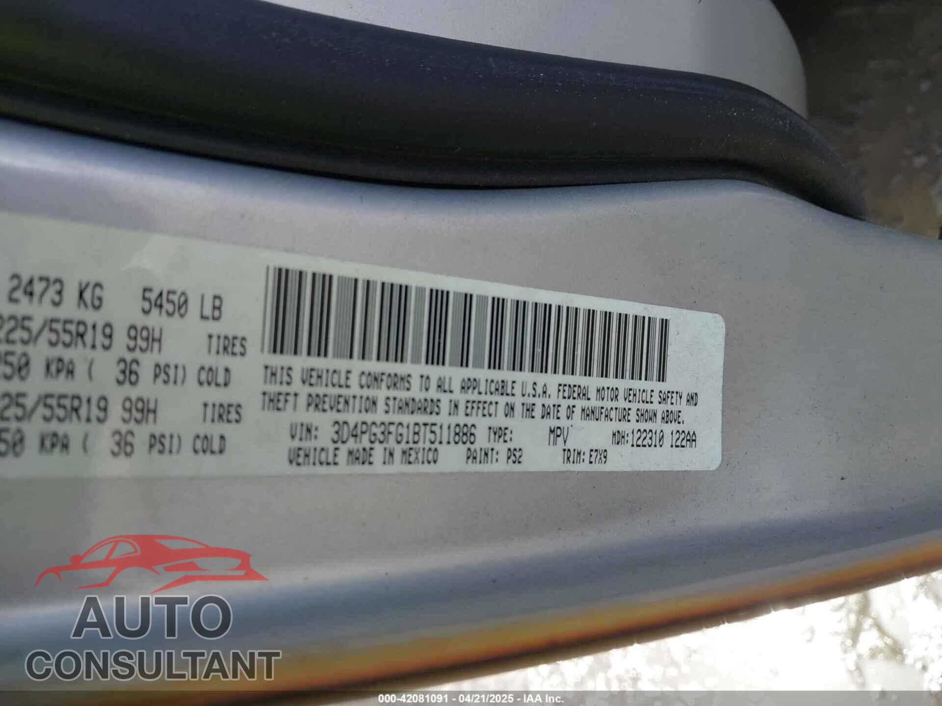 DODGE JOURNEY 2011 - 3D4PG3FG1BT511886