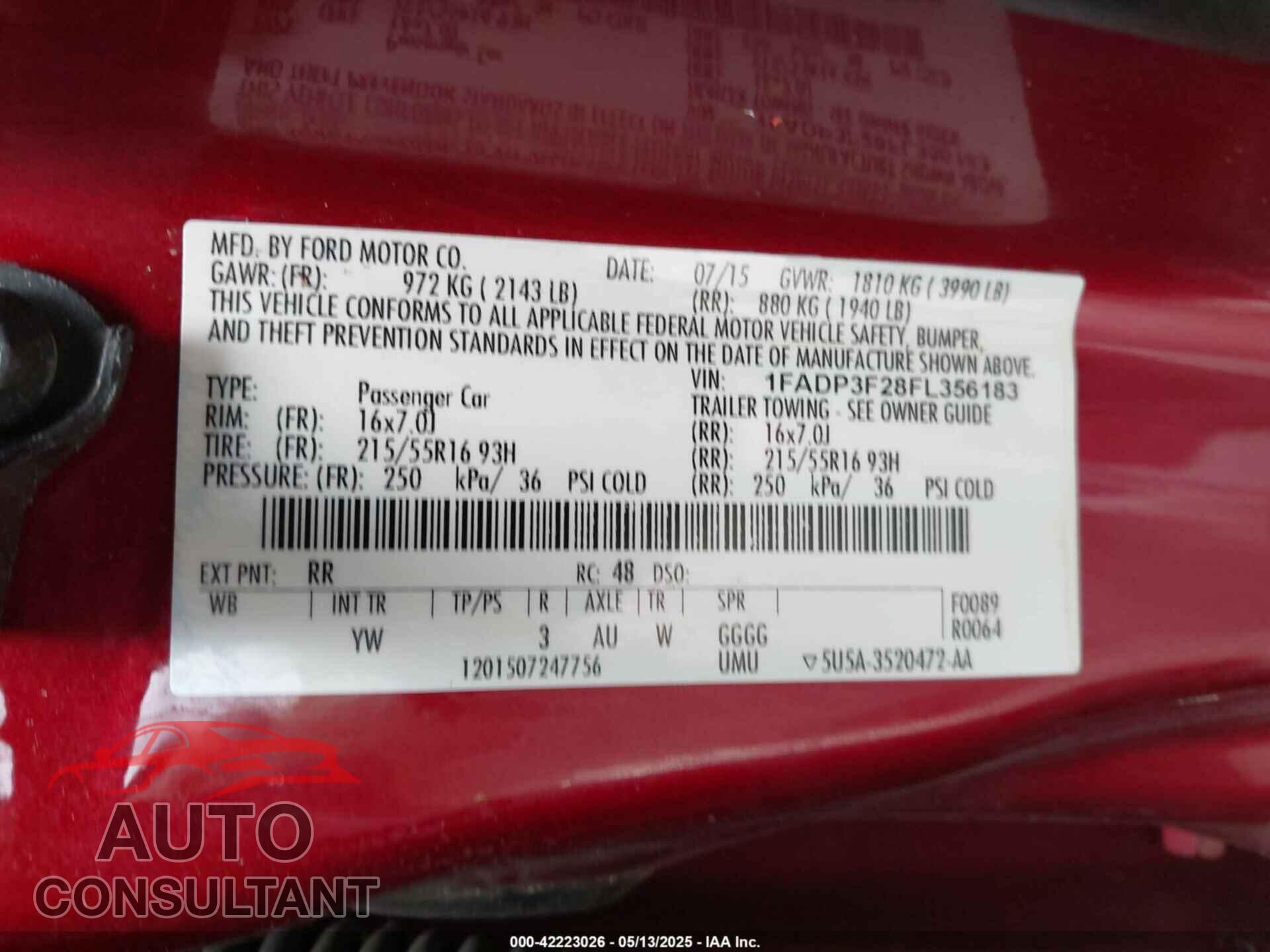 FORD FOCUS 2015 - 1FADP3F28FL356183