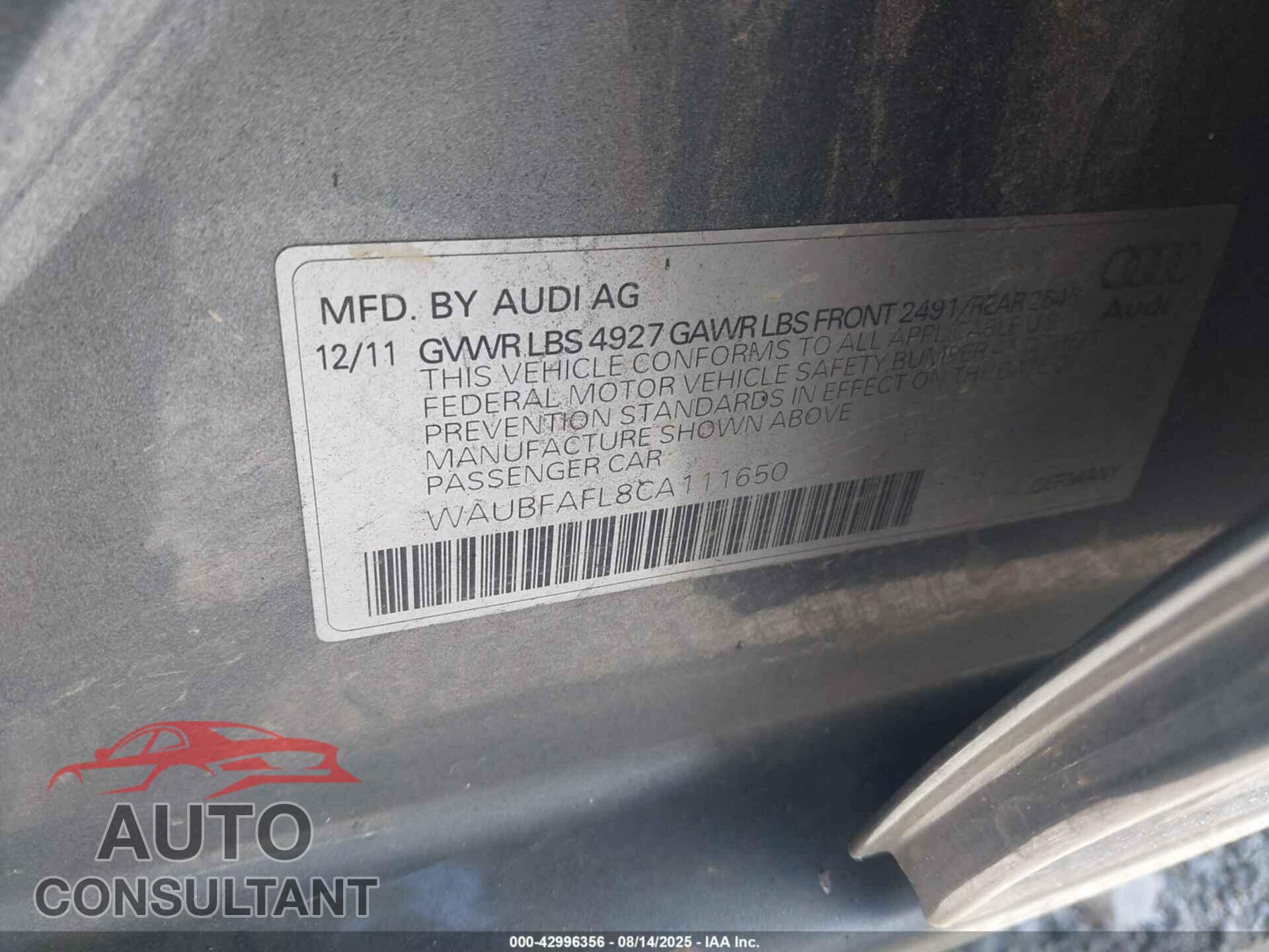 AUDI A4 2012 - WAUBFAFL8CA111650