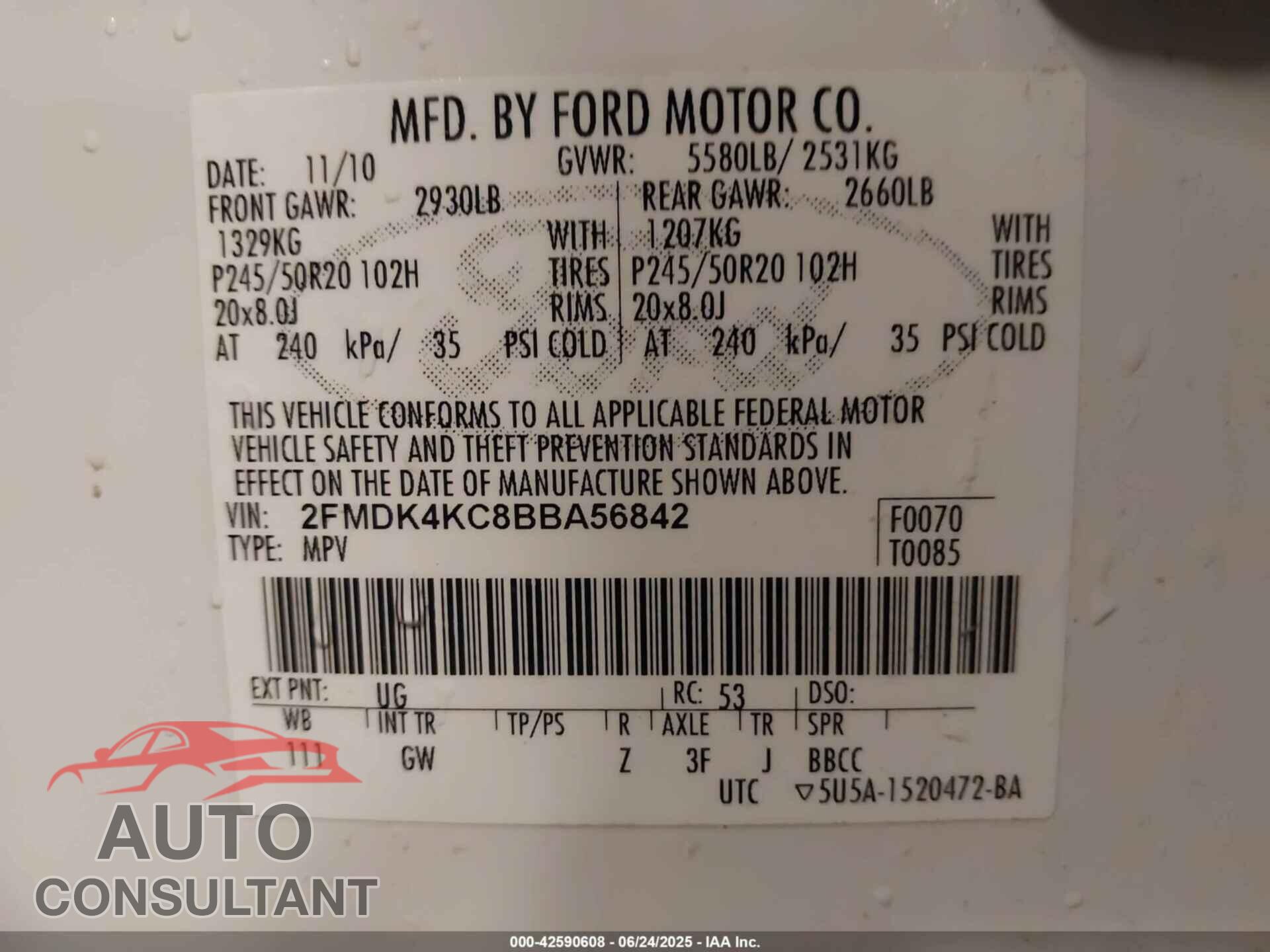 FORD EDGE 2011 - 2FMDK4KC8BBA56842