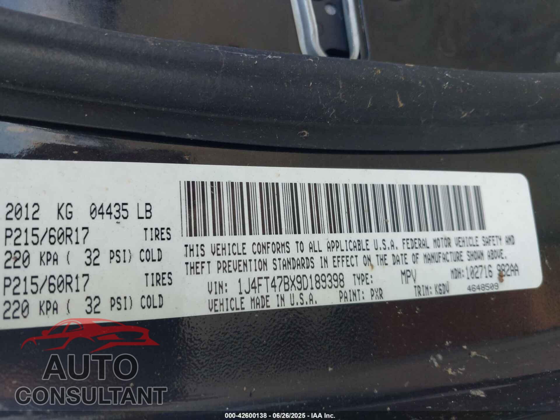 JEEP COMPASS 2009 - 1J4FT47BX9D189398