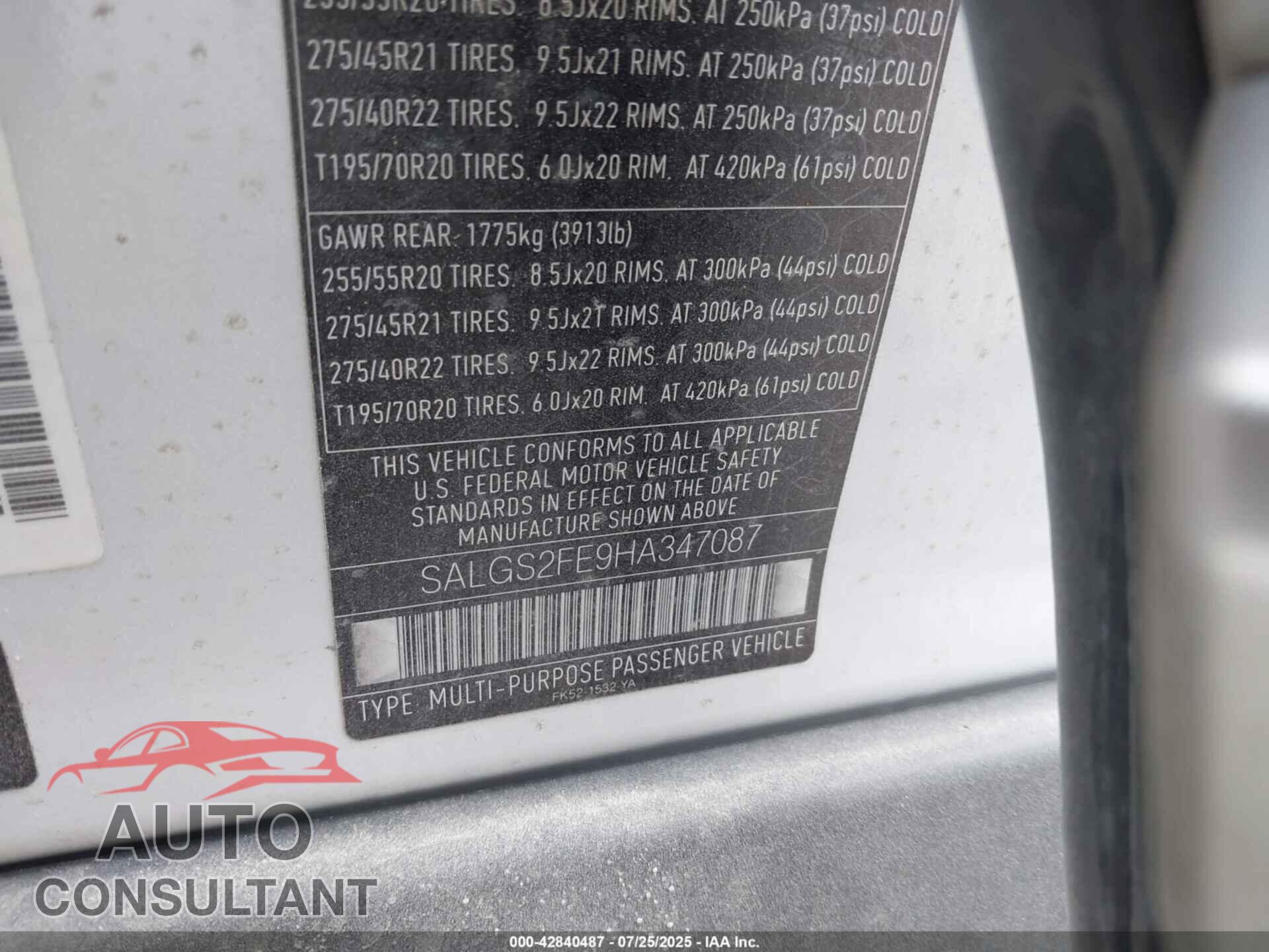 LAND ROVER RANGE ROVER 2017 - SALGS2FE9HA347087