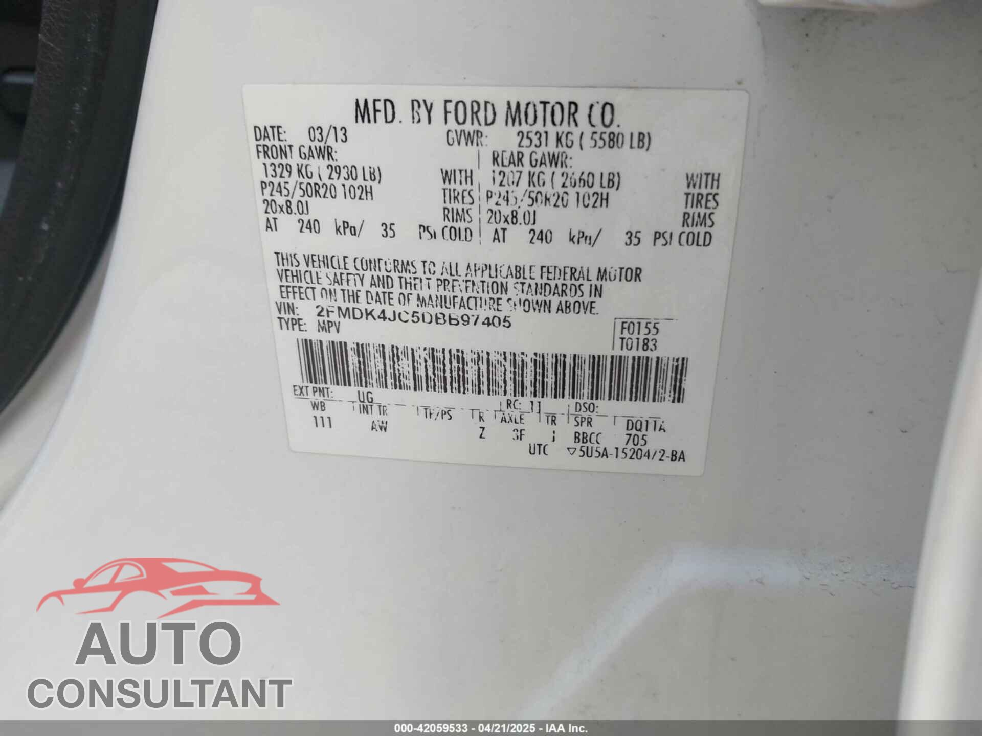 FORD EDGE 2013 - 2FMDK4JC5DBB97405