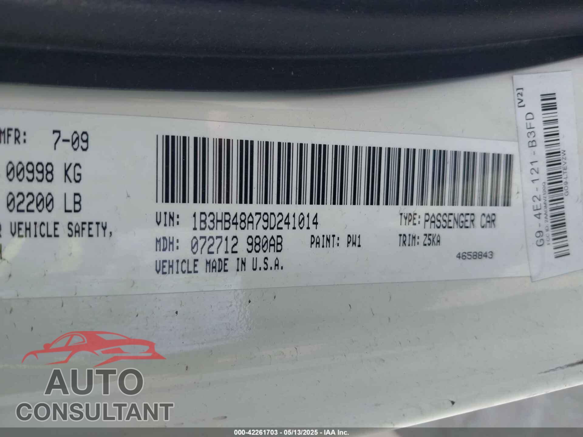 DODGE CALIBER 2009 - 1B3HB48A79D241014