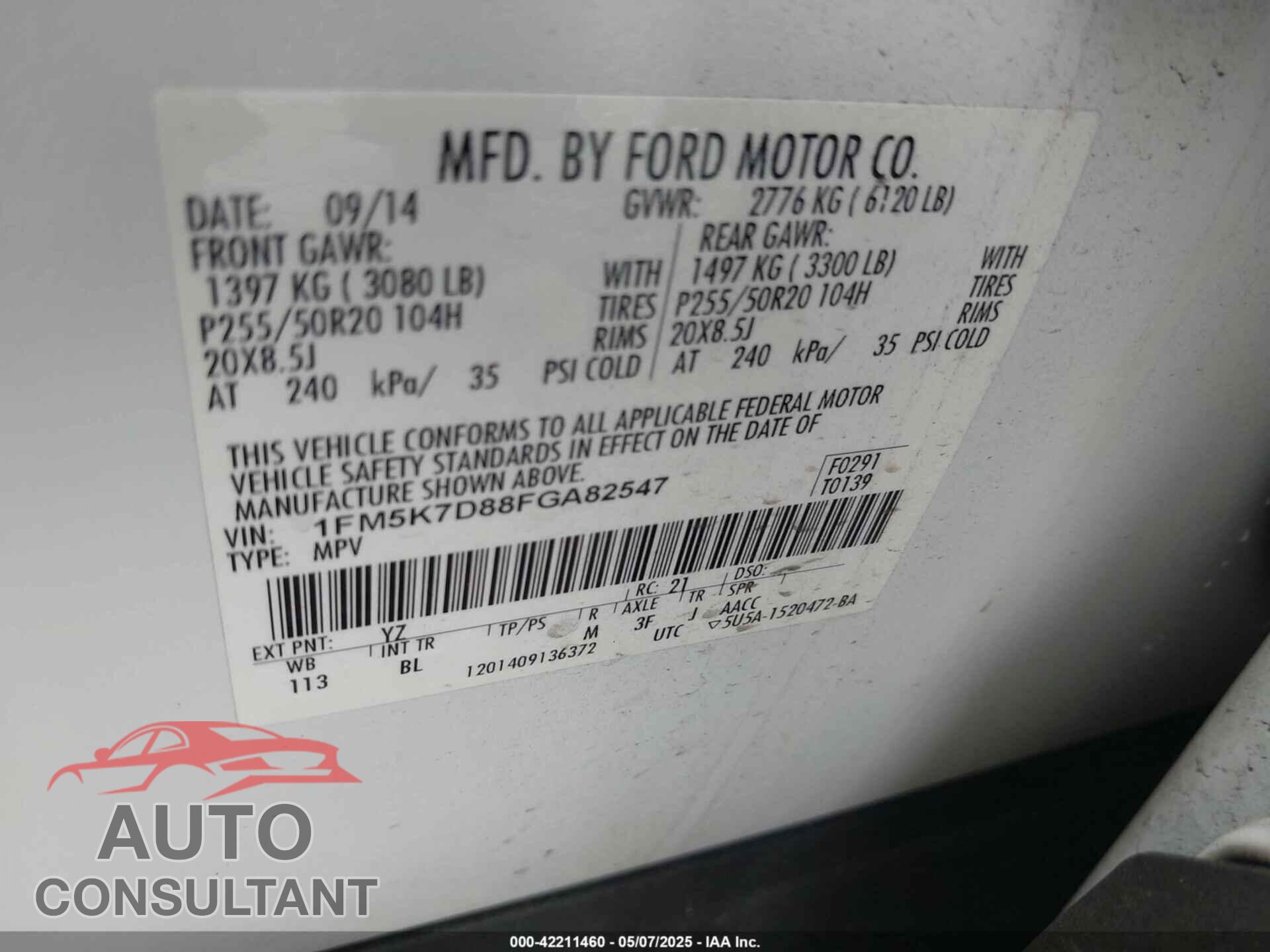 FORD EXPLORER 2015 - 1FM5K7D88FGA82547