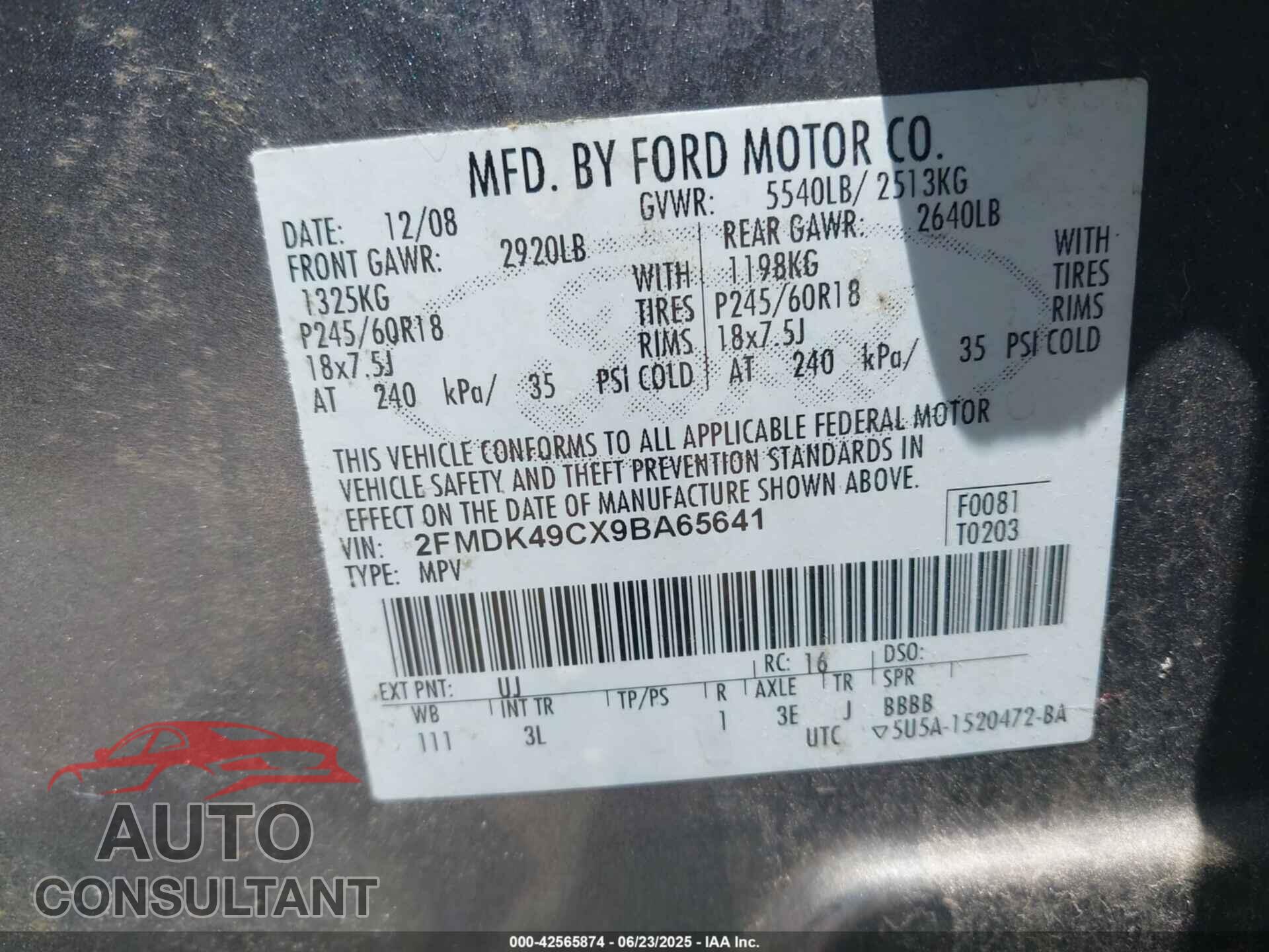 FORD EDGE 2009 - 2FMDK49CX9BA65641