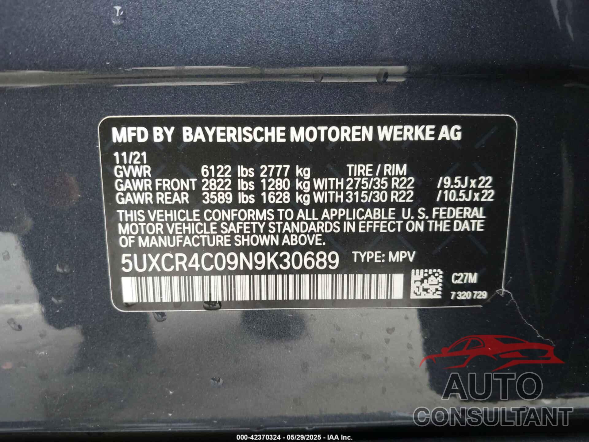 BMW X5 2022 - 5UXCR4C09N9K30689