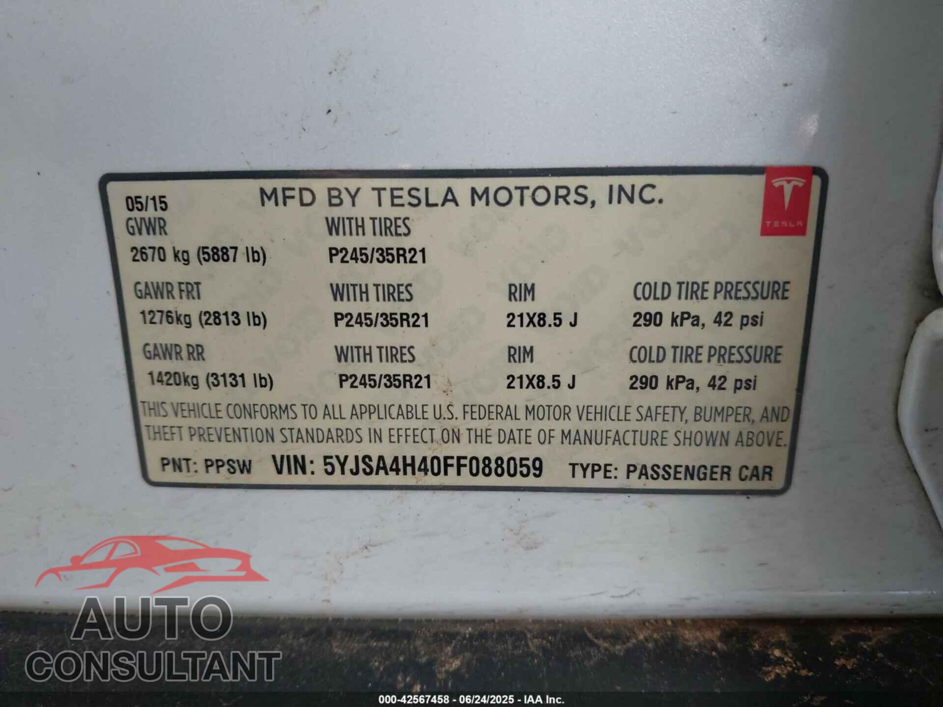 TESLA MODEL S 2015 - 5YJSA4H40FF088059