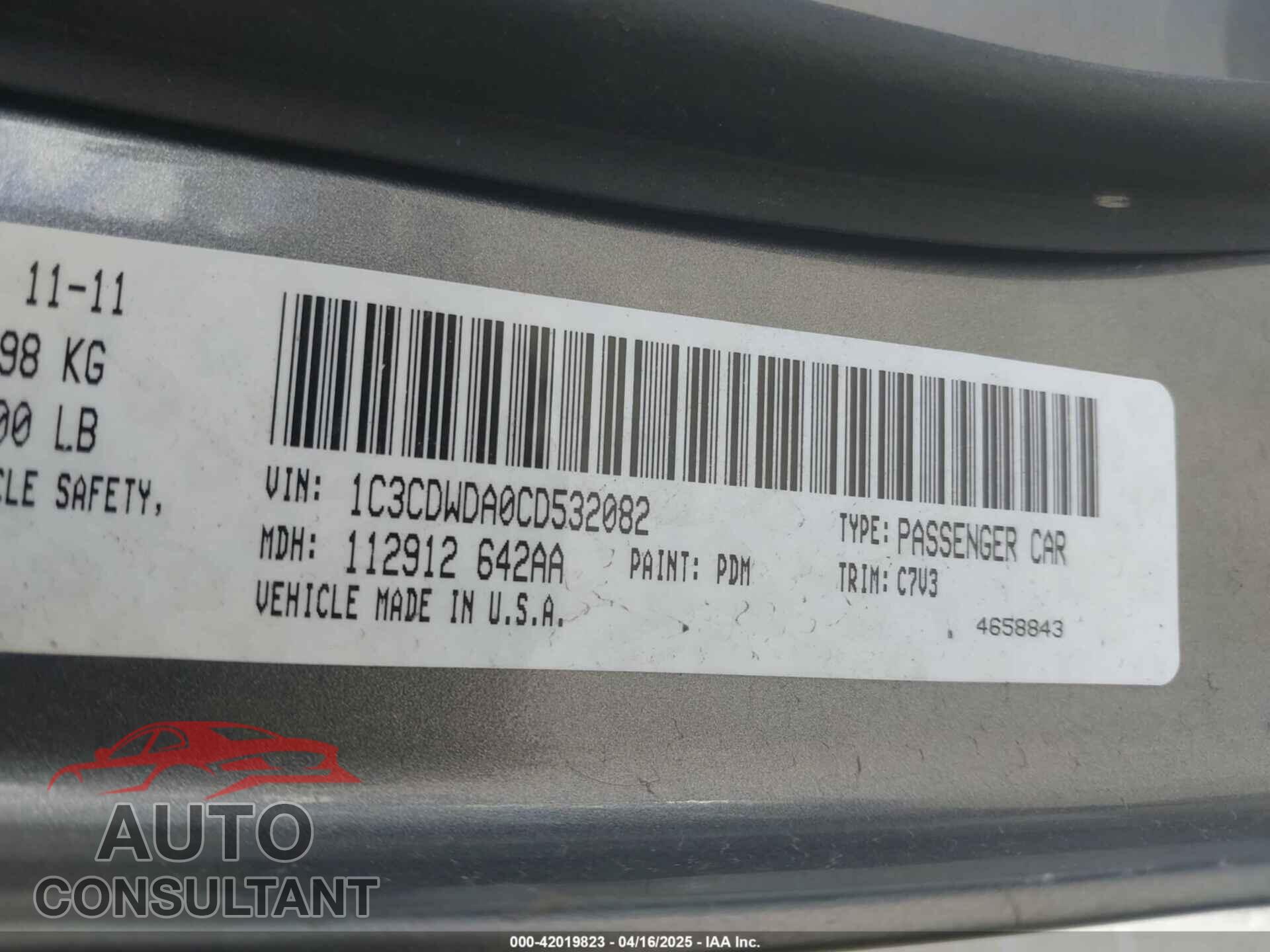 DODGE CALIBER 2012 - 1C3CDWDA0CD532082