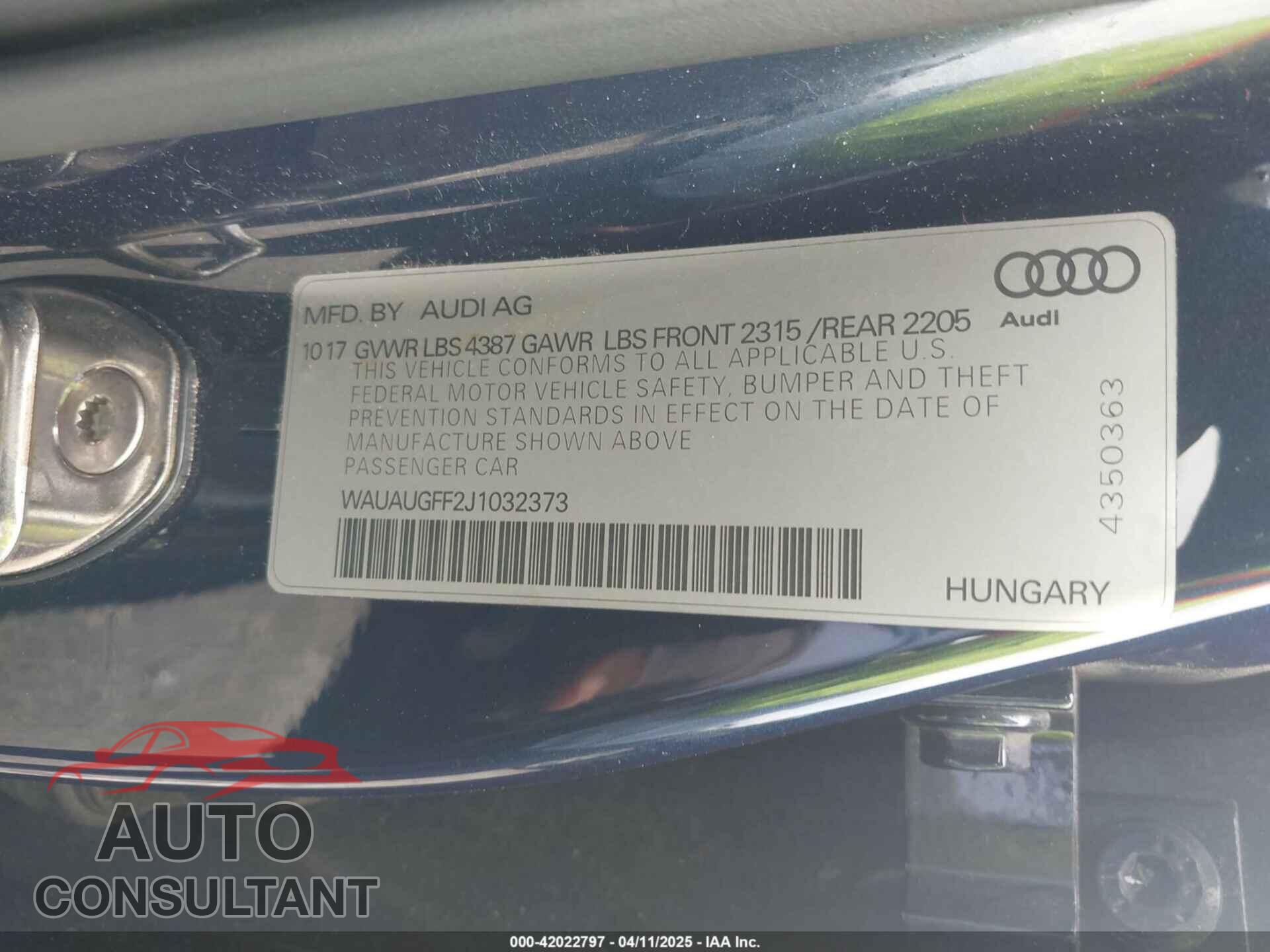AUDI A3 2018 - WAUAUGFF2J1032373