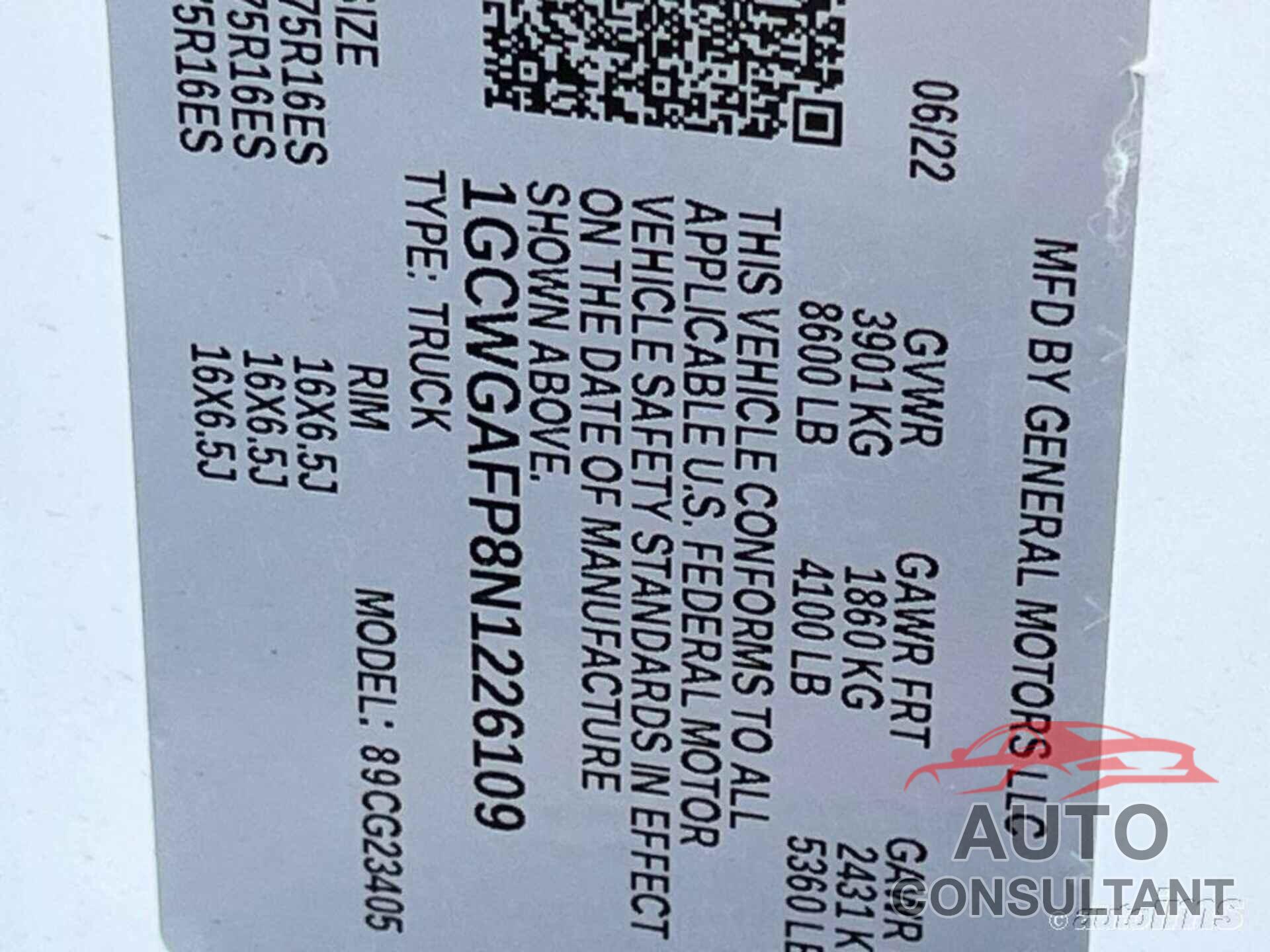 CHEVROLET EXPRESS G2500 2022 - 1GCWGAFP8N1226109