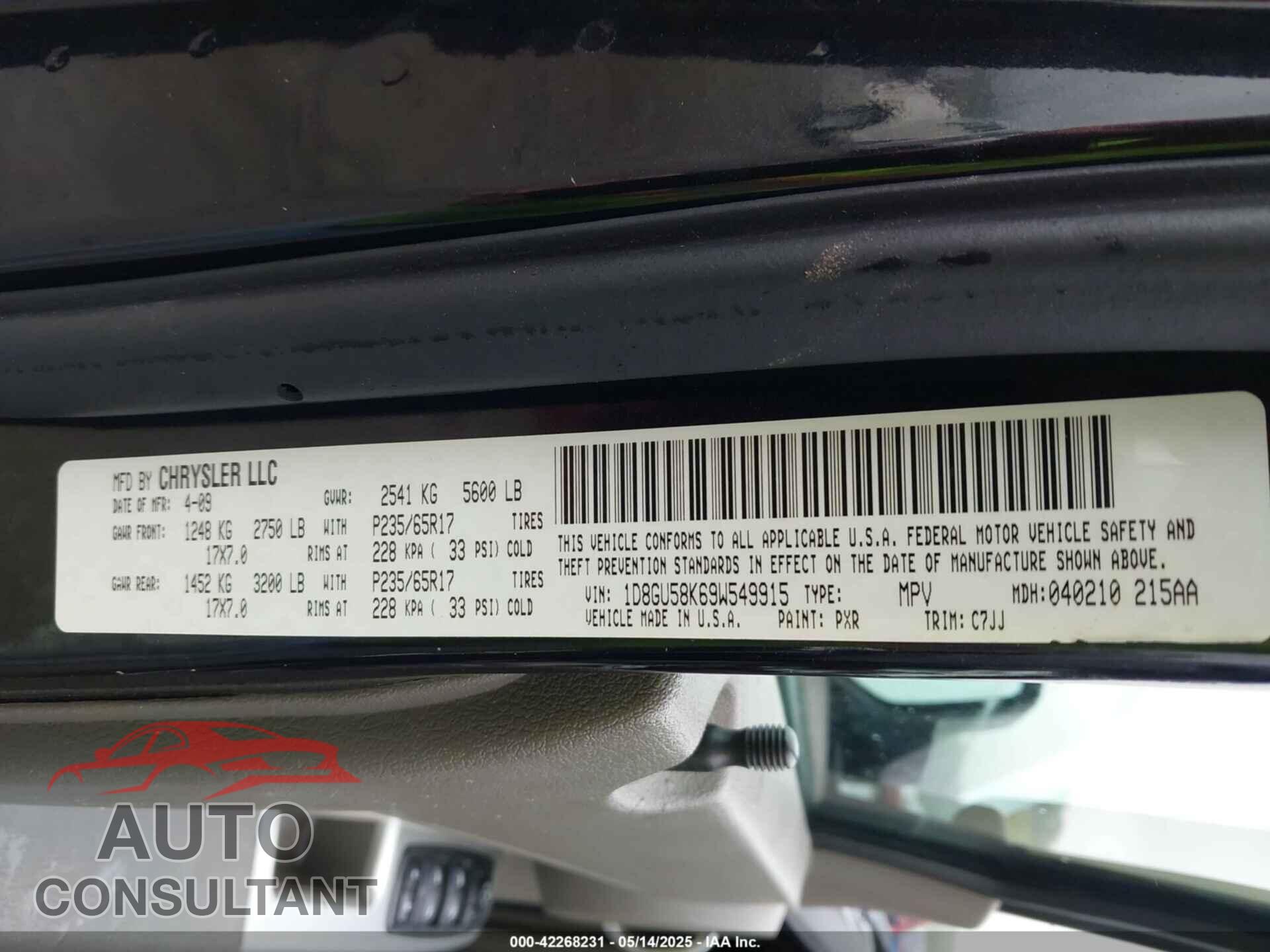 DODGE NITRO 2009 - 1D8GU58K69W549915