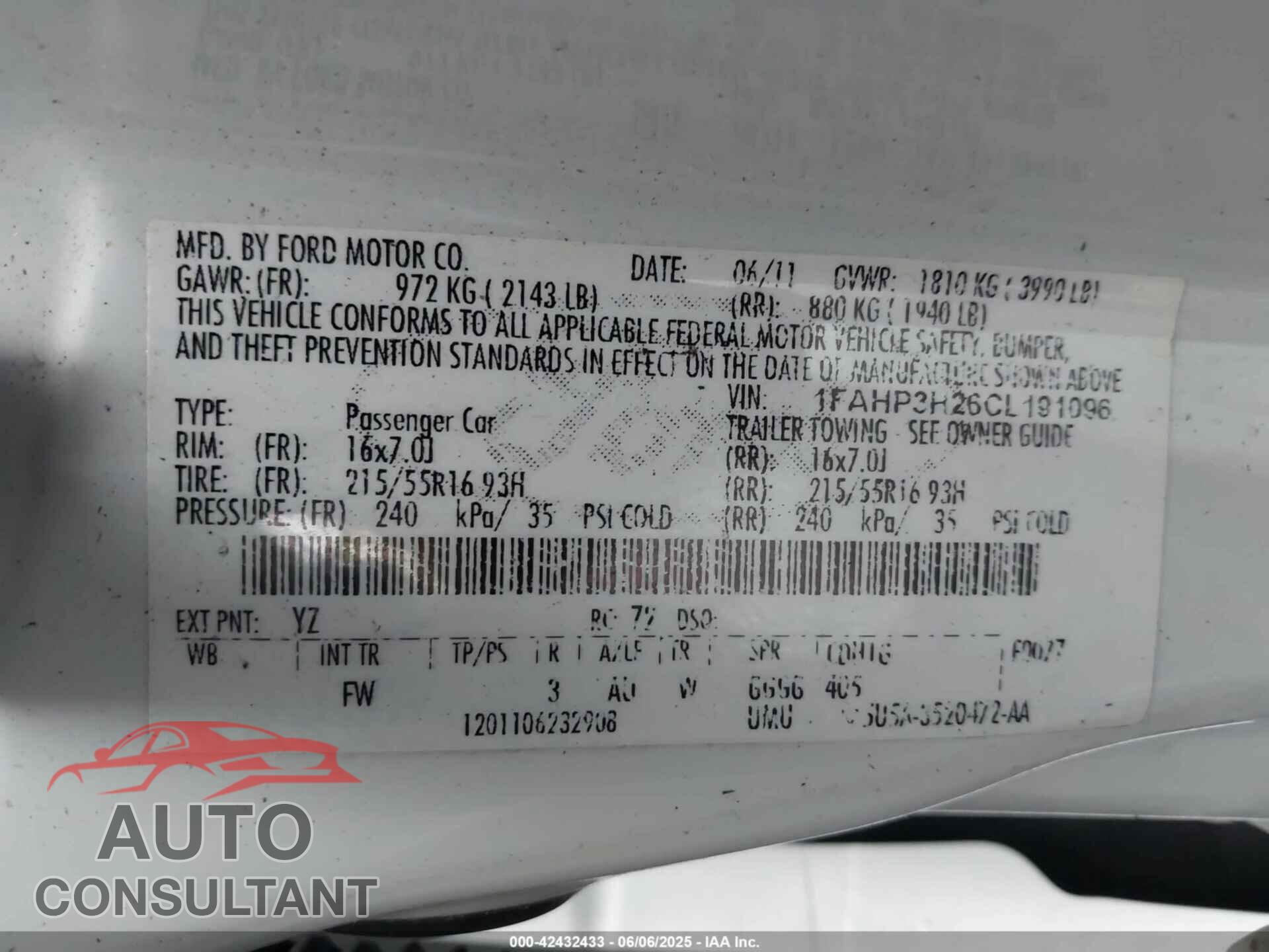 FORD FOCUS 2012 - 1FAHP3H26CL191096