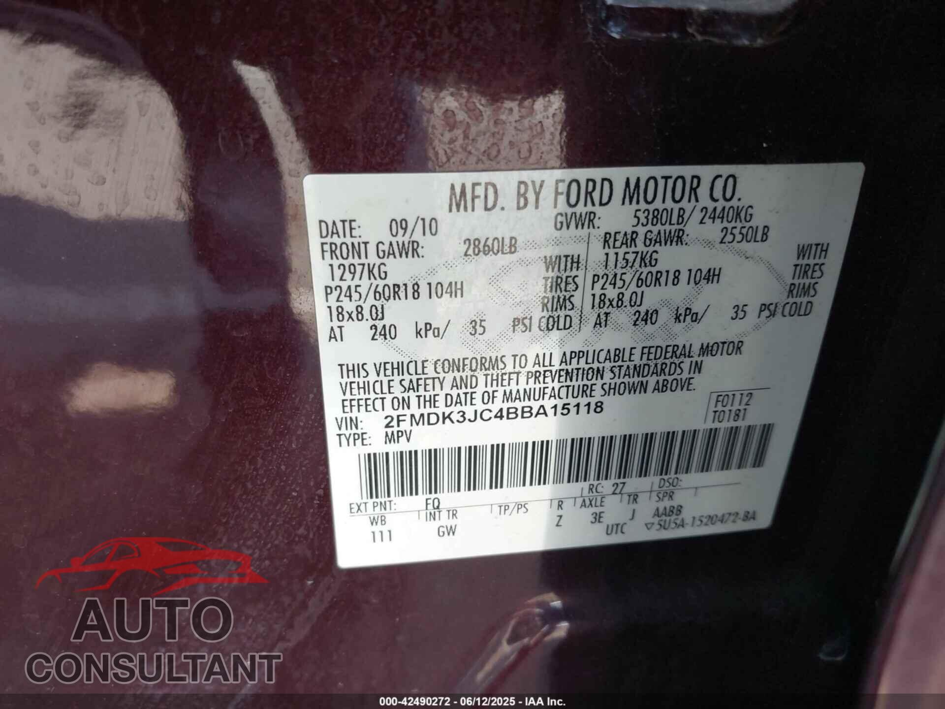 FORD EDGE 2011 - 2FMDK3JC4BBA15118