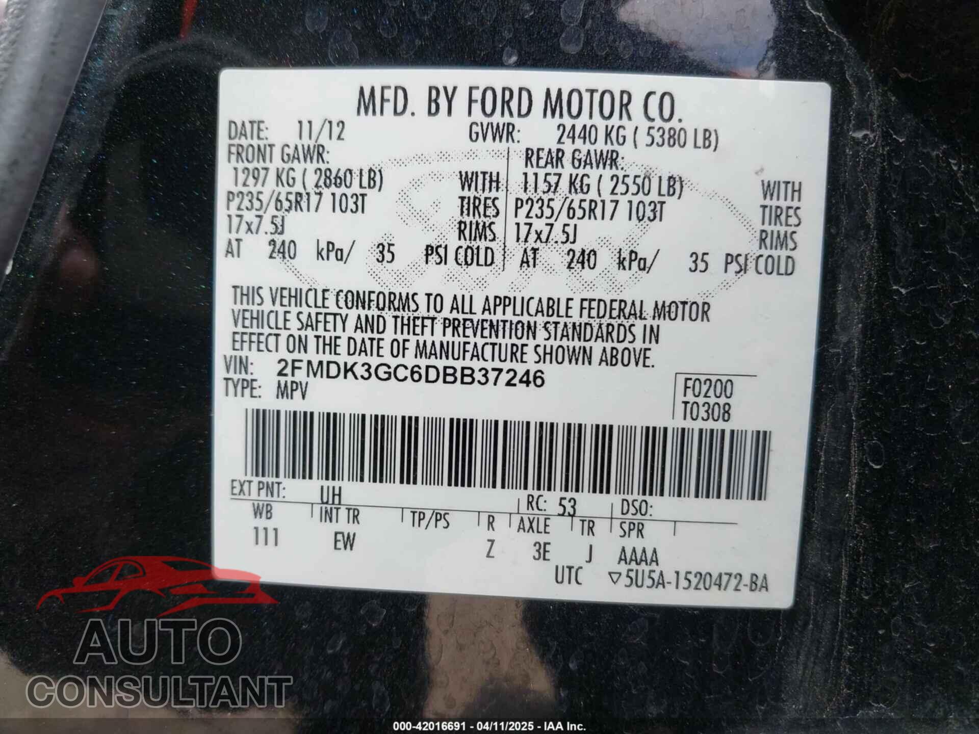 FORD EDGE 2013 - 2FMDK3GC6DBB37246