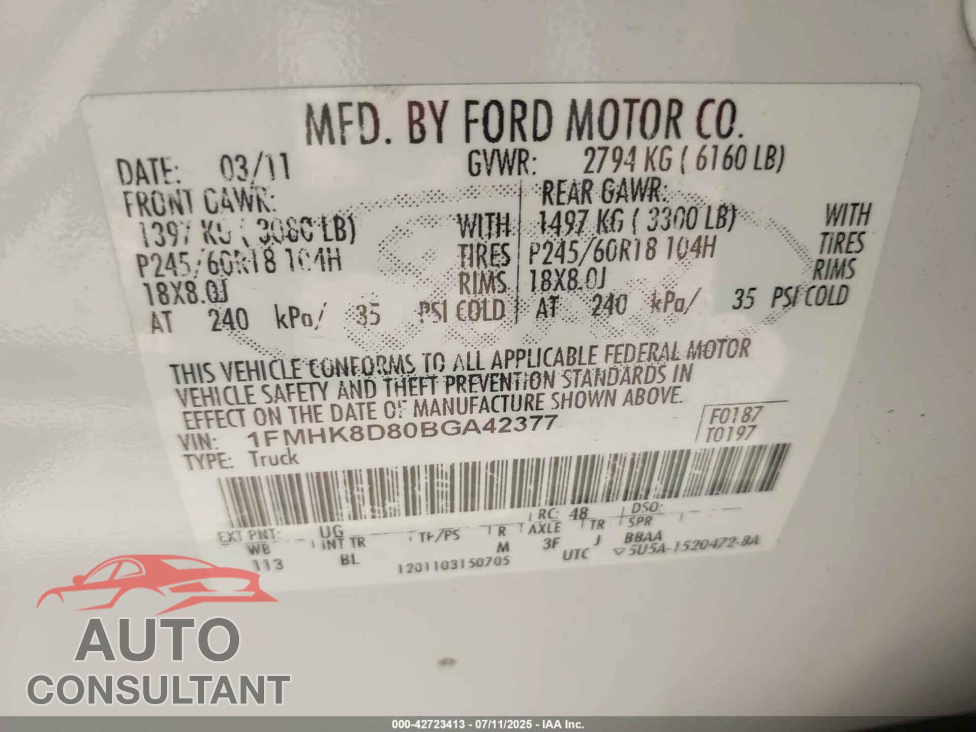 FORD EXPLORER 2011 - 1FMHK8D80BGA42377