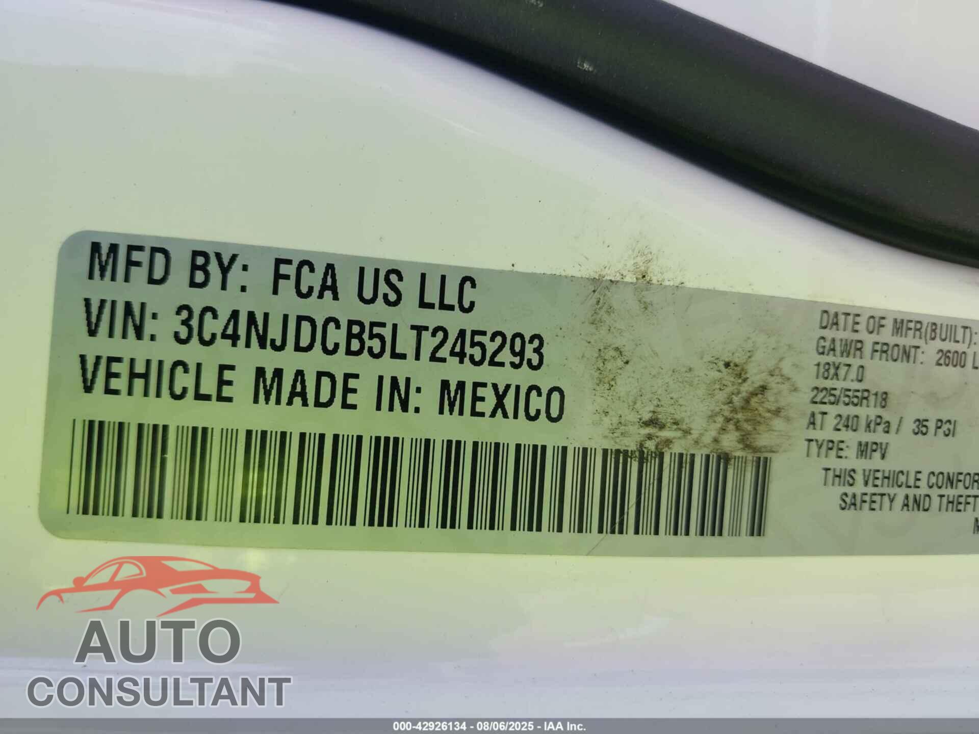 JEEP COMPASS 2020 - 3C4NJDCB5LT245293
