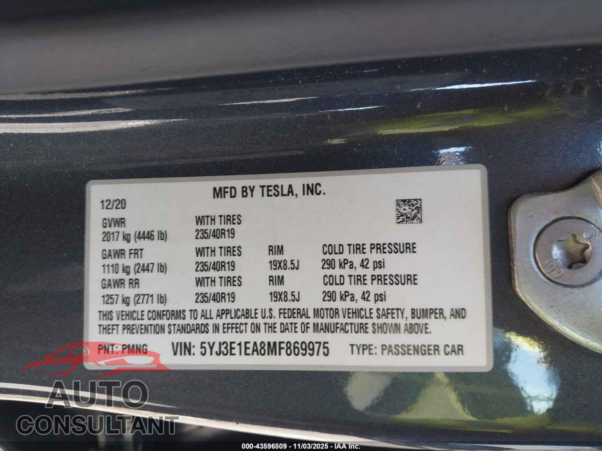 TESLA MODEL 3 2021 - 5YJ3E1EA8MF869975