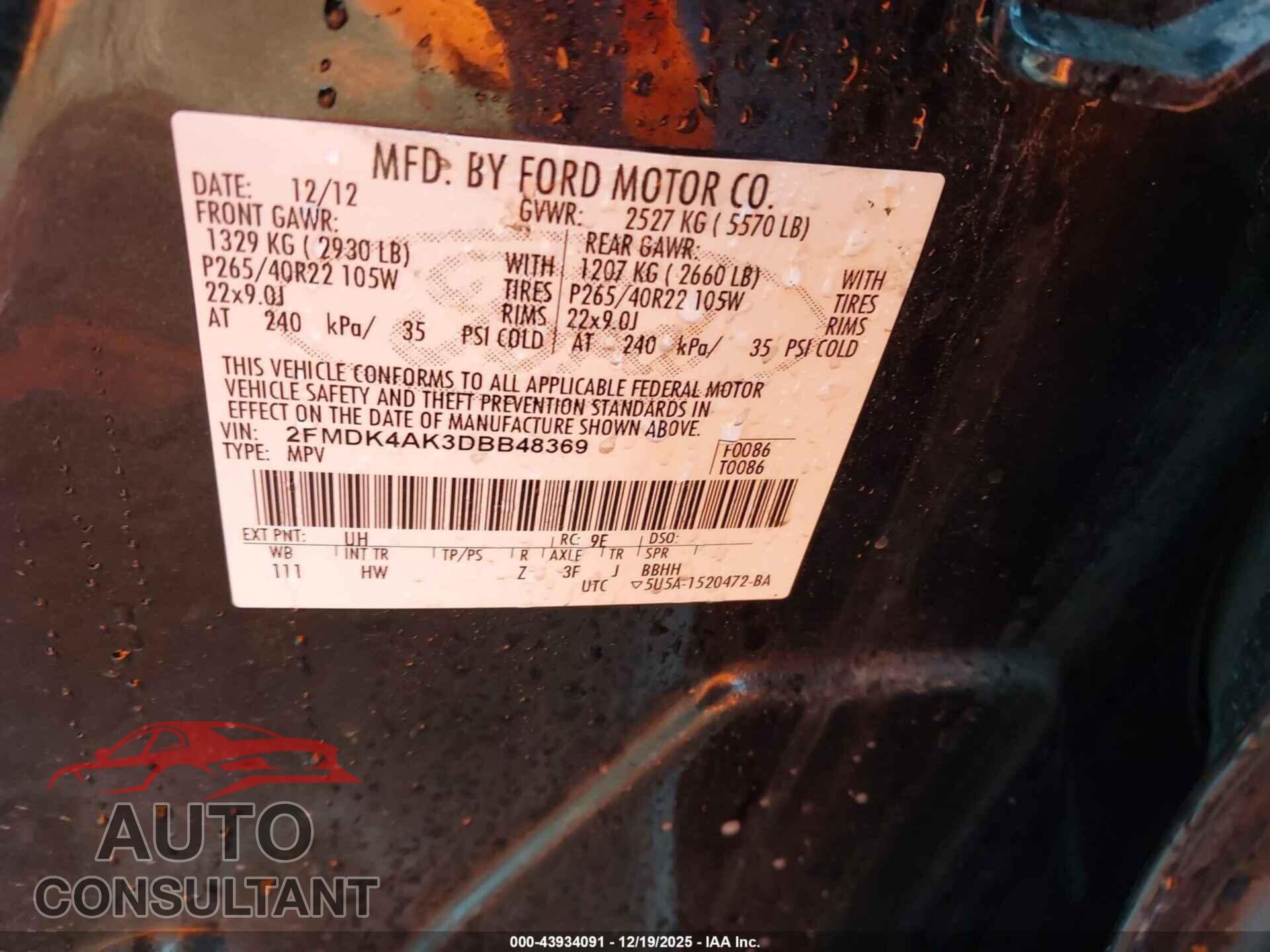 FORD EDGE 2013 - 2FMDK4AK3DBB48369