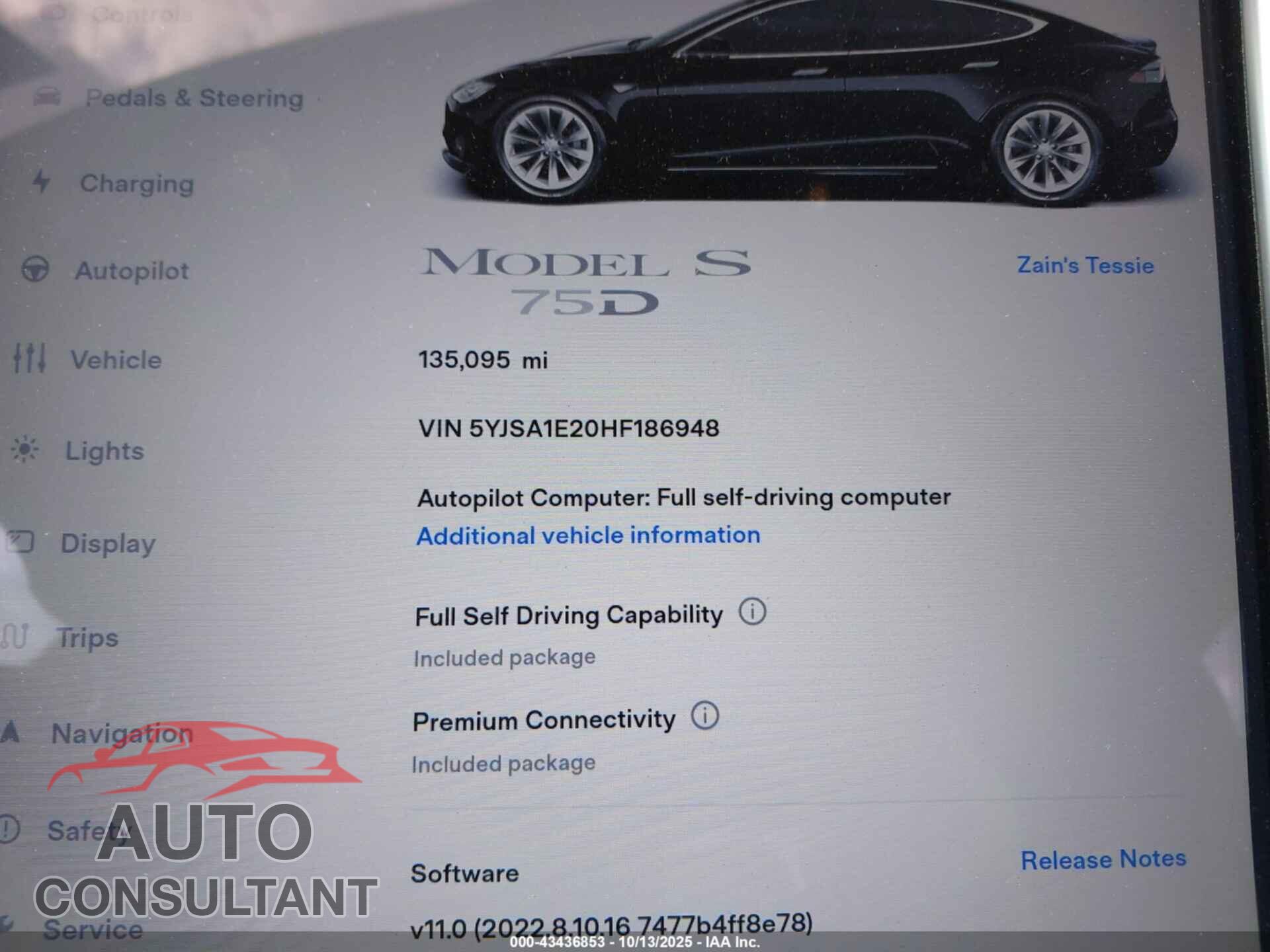 TESLA MODEL S 2017 - 5YJSA1E20HF186948