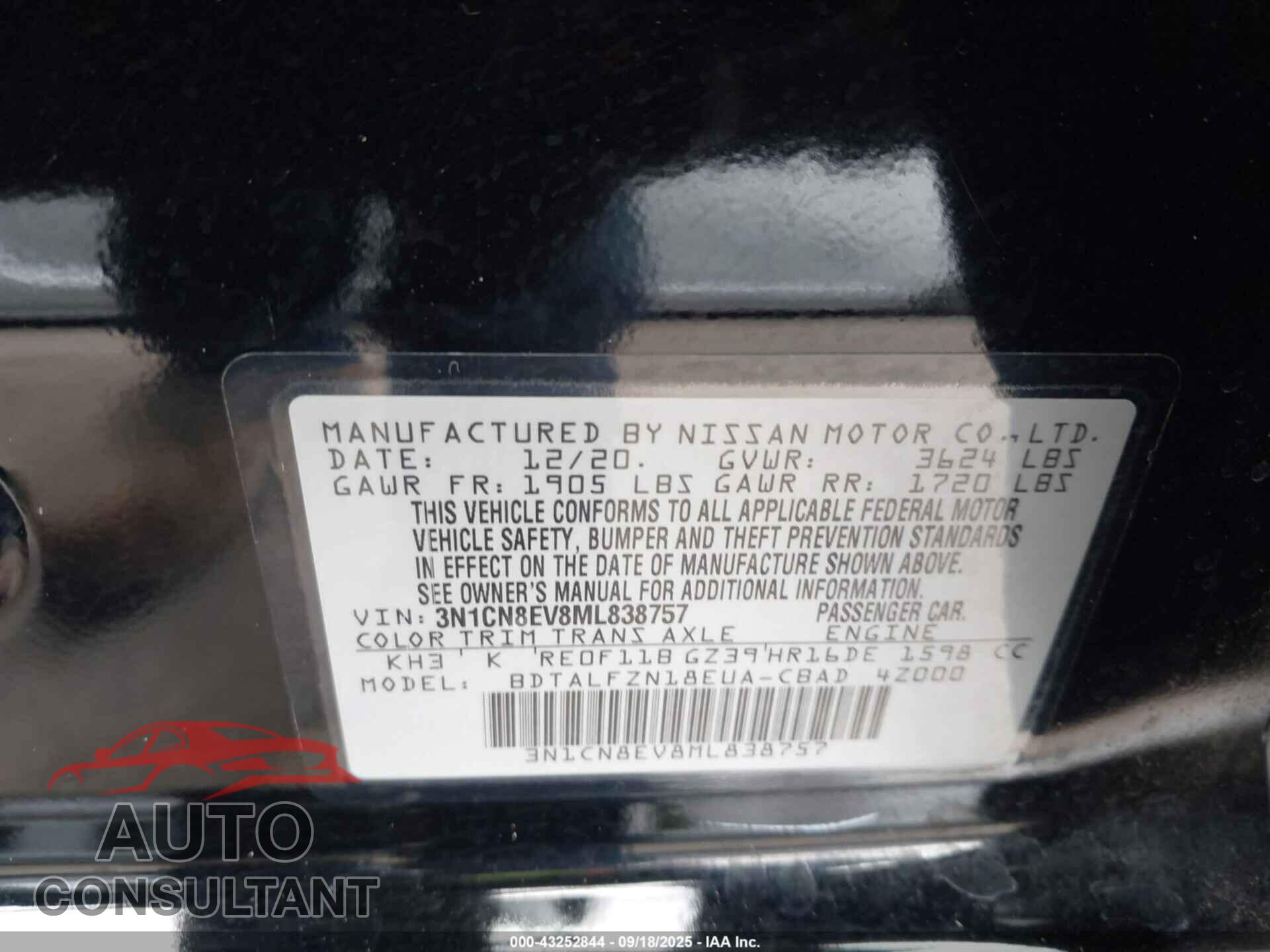 NISSAN VERSA 2021 - 3N1CN8EV8ML838757