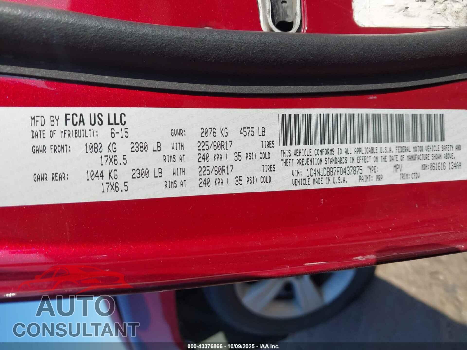 JEEP COMPASS 2015 - 1C4NJDBB7FD437875