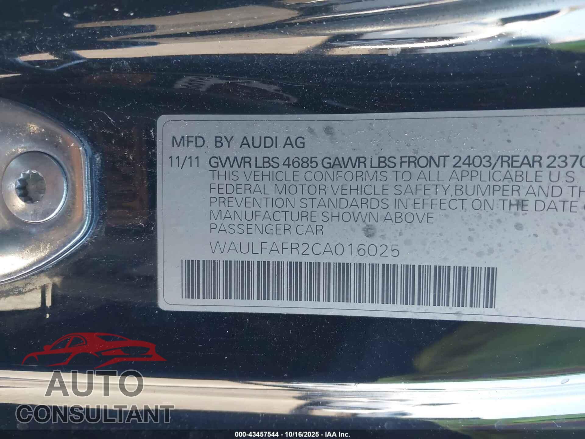 AUDI A5 2012 - WAULFAFR2CA016025