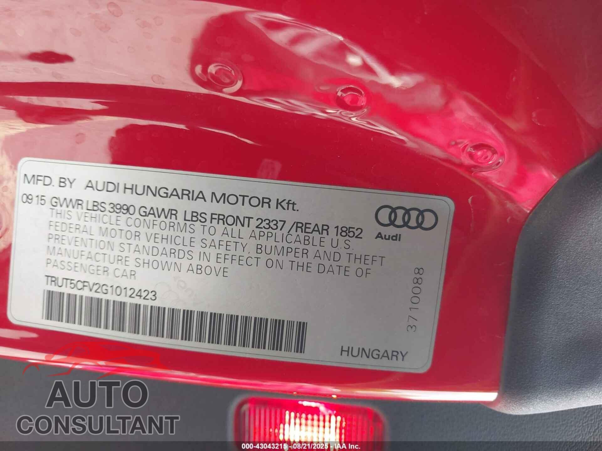 AUDI TT 2016 - TRUT5CFV2G1012423