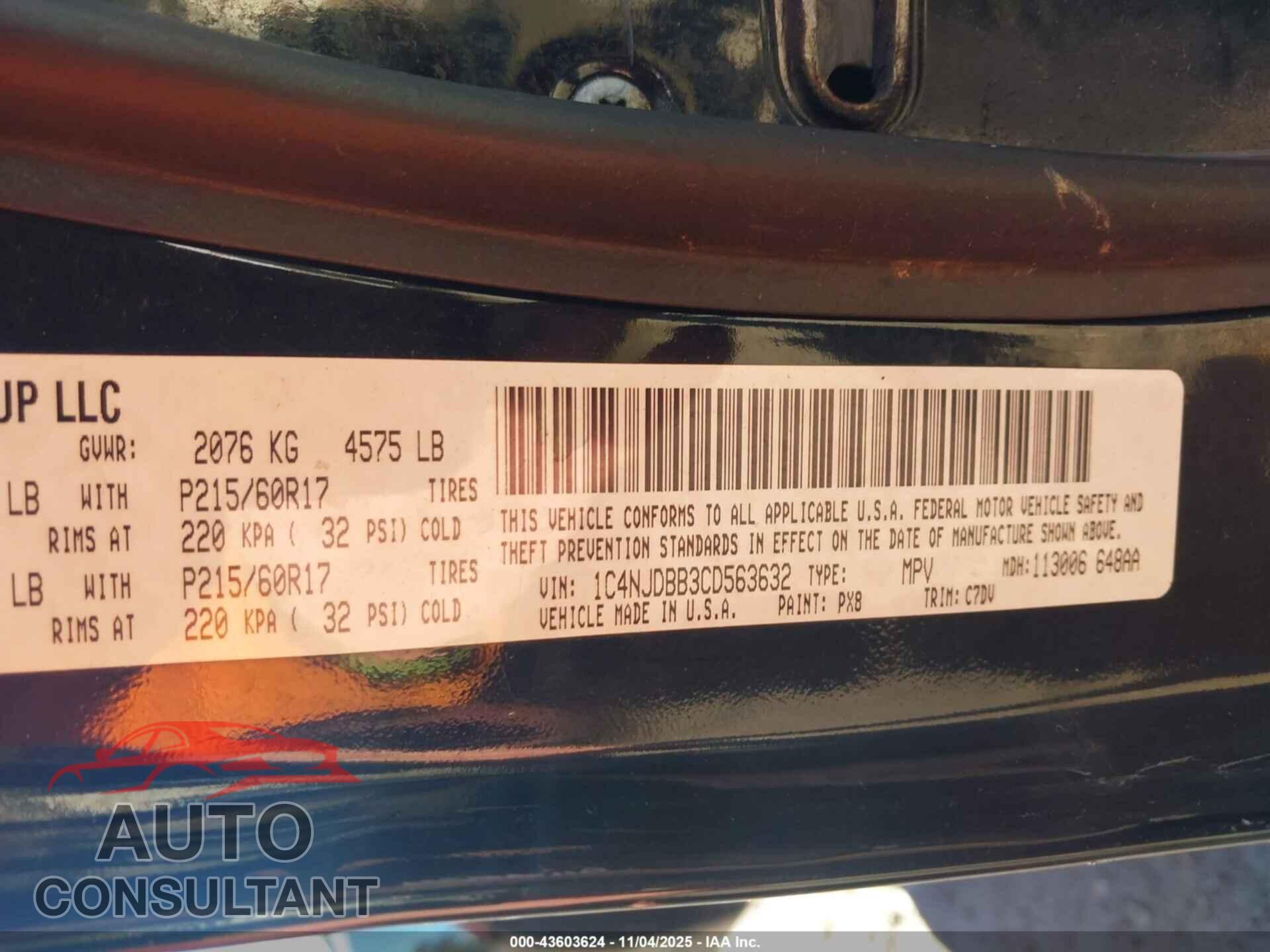 JEEP COMPASS 2012 - 1C4NJDBB3CD563632