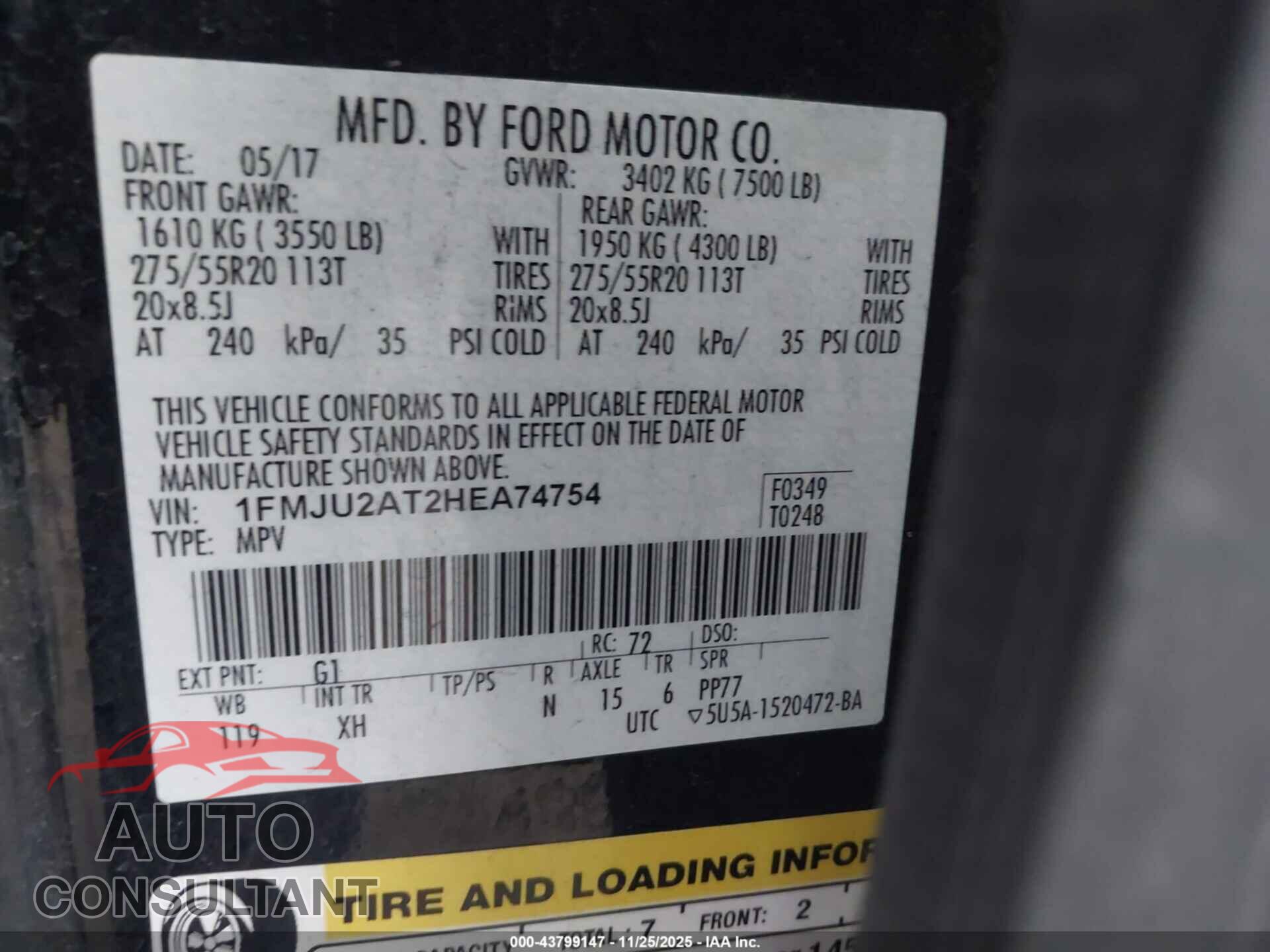 FORD EXPEDITION 2017 - 1FMJU2AT2HEA74754