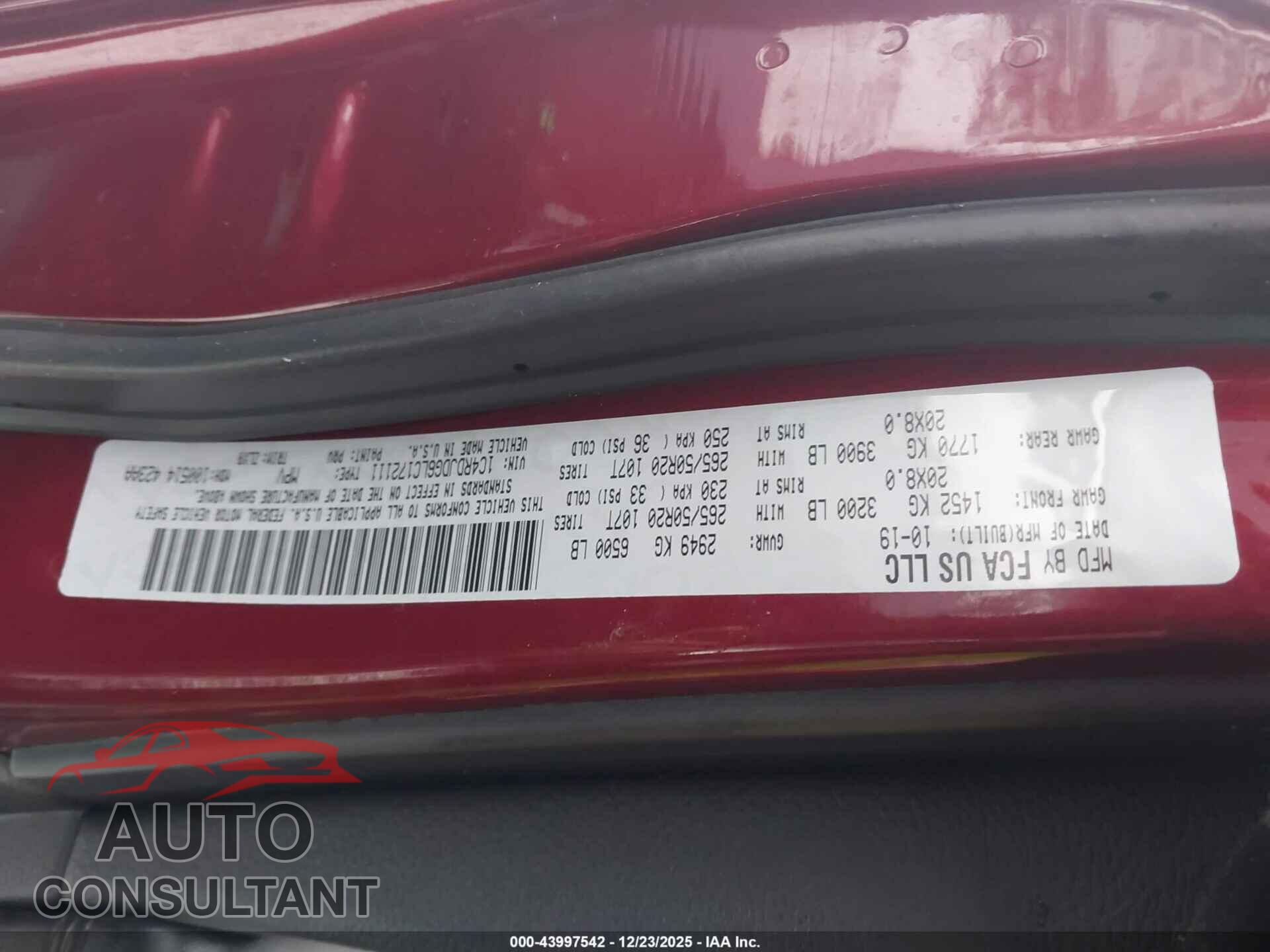 DODGE DURANGO 2020 - 1C4RDJDG6LC172111