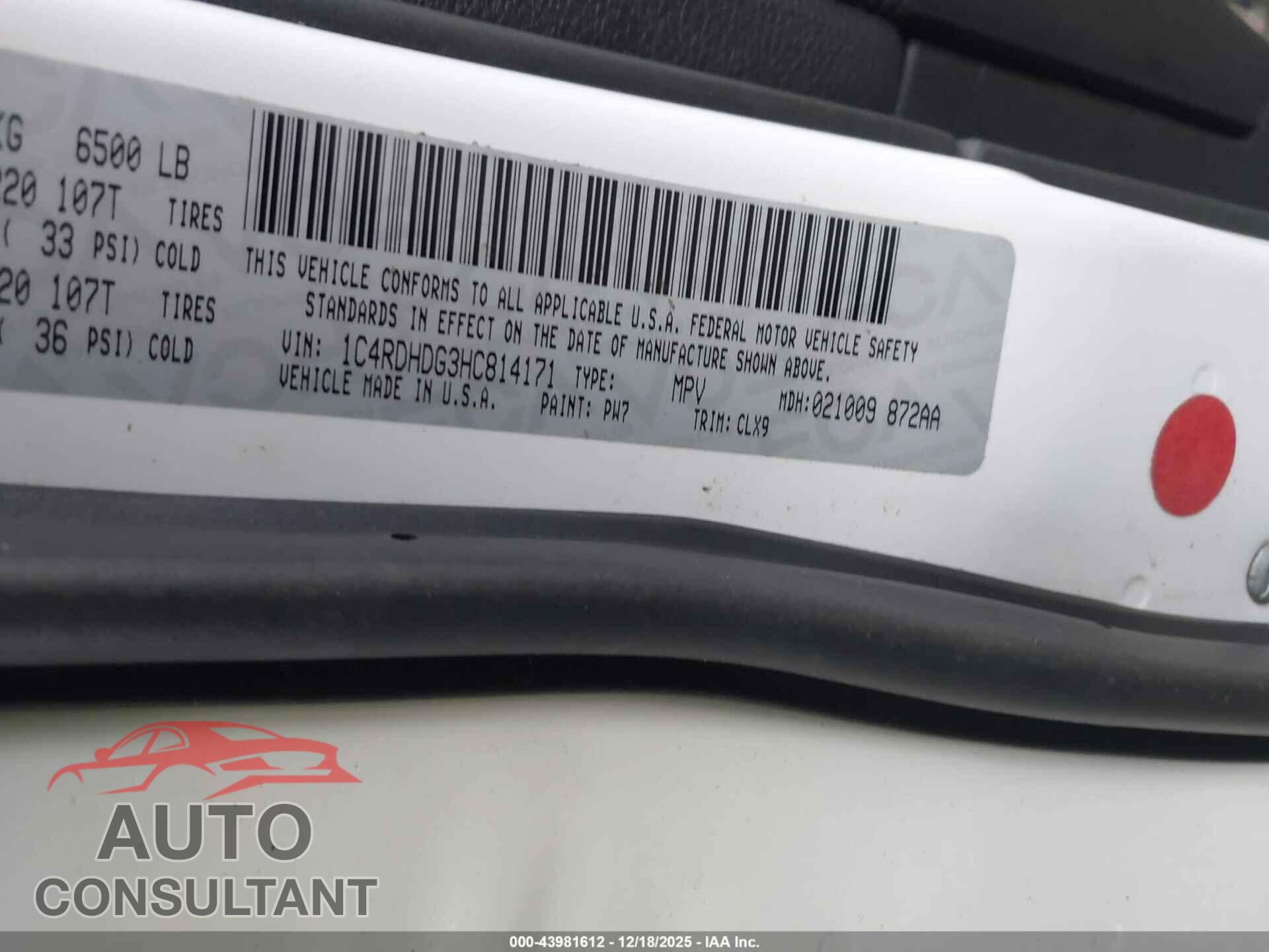 DODGE DURANGO 2017 - 1C4RDHDG3HC814171