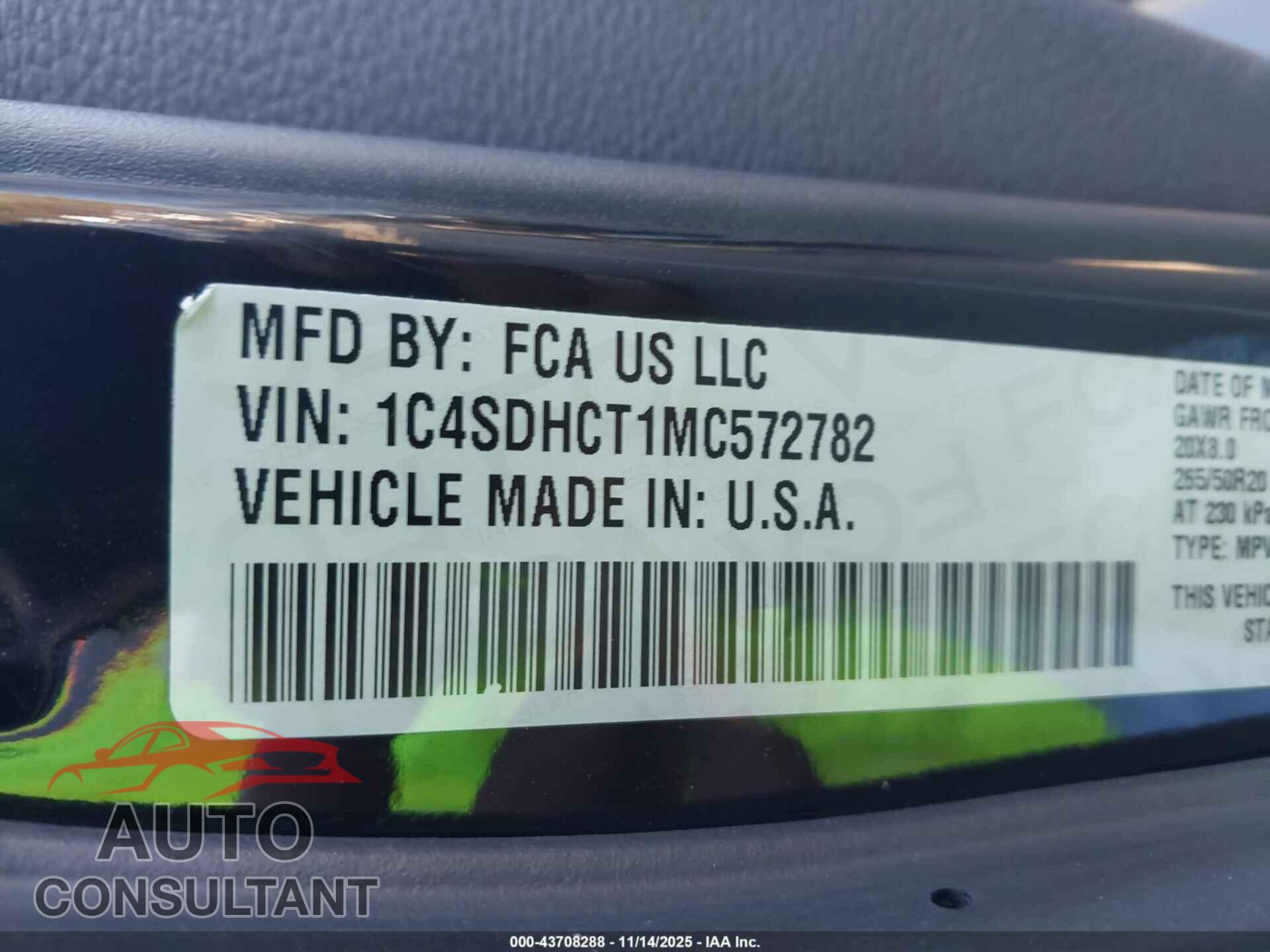 DODGE DURANGO 2021 - 1C4SDHCT1MC572782